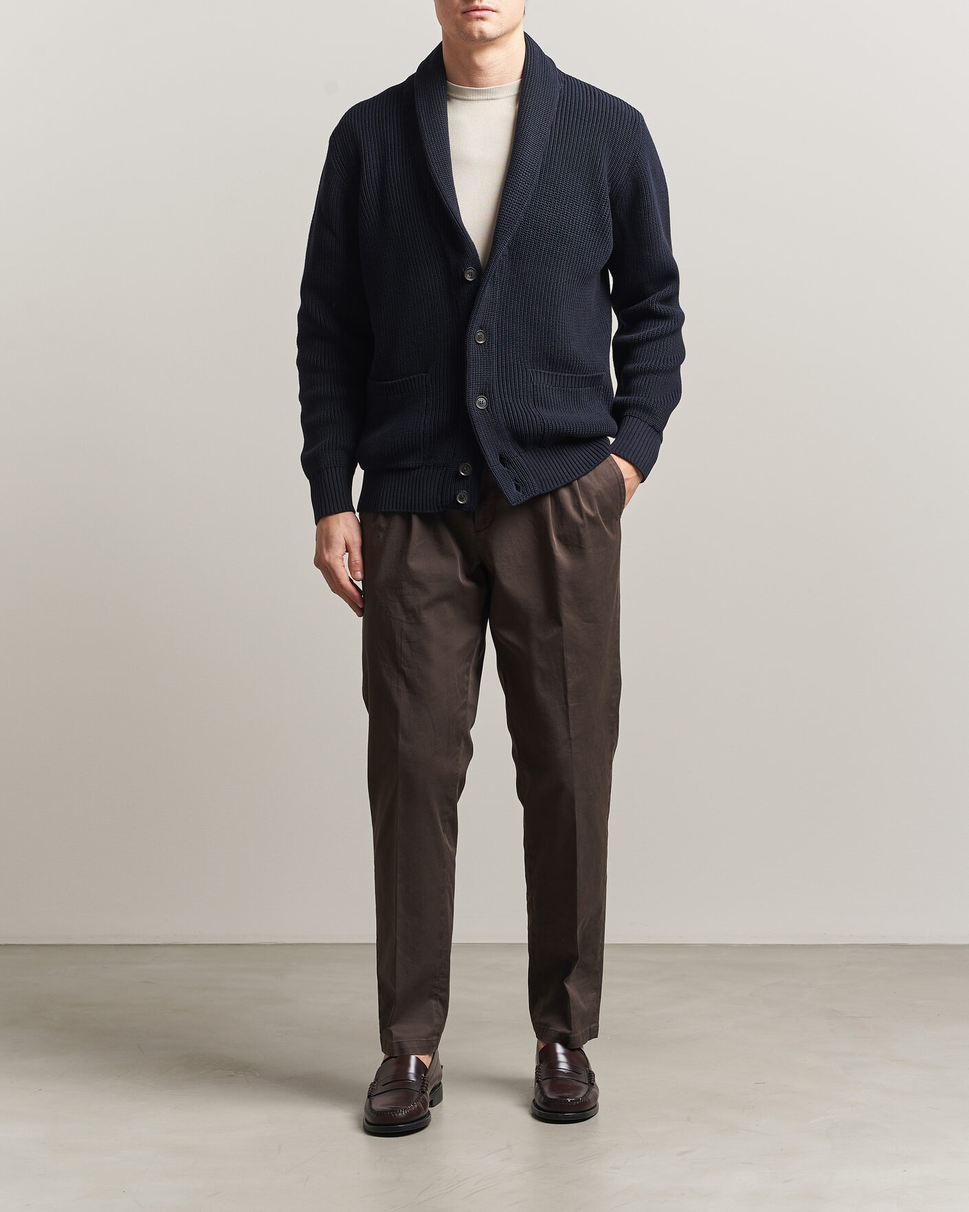 Herre | Trøjer | Oscar Jacobson | Roland Knitted Cotton Cardigan Navy