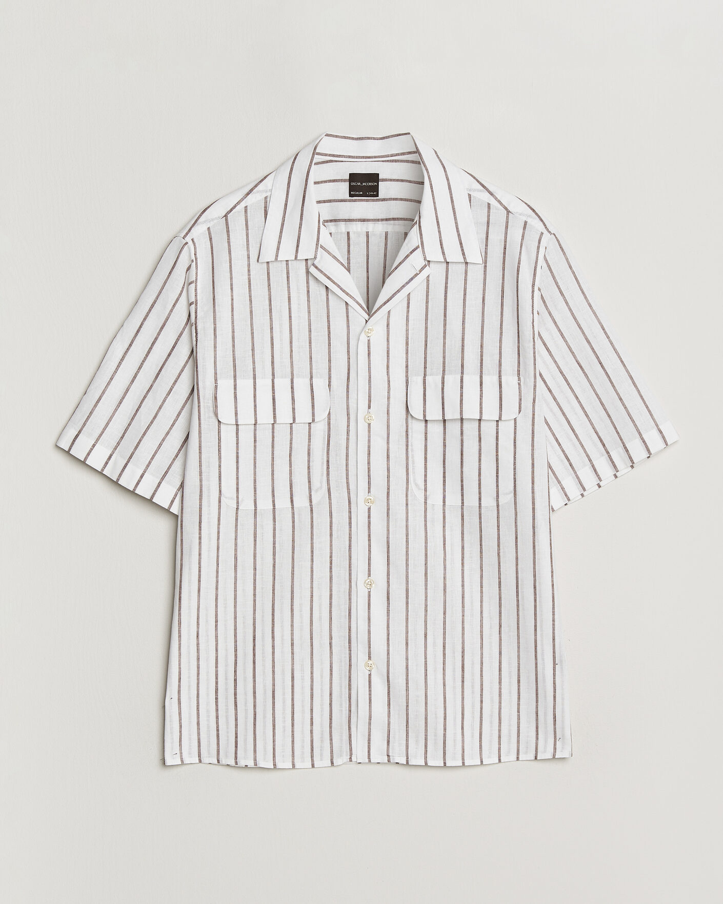 Herre | Skjorter | Oscar Jacobson | Striped Short Sleeve Linen Shirt Brown/White