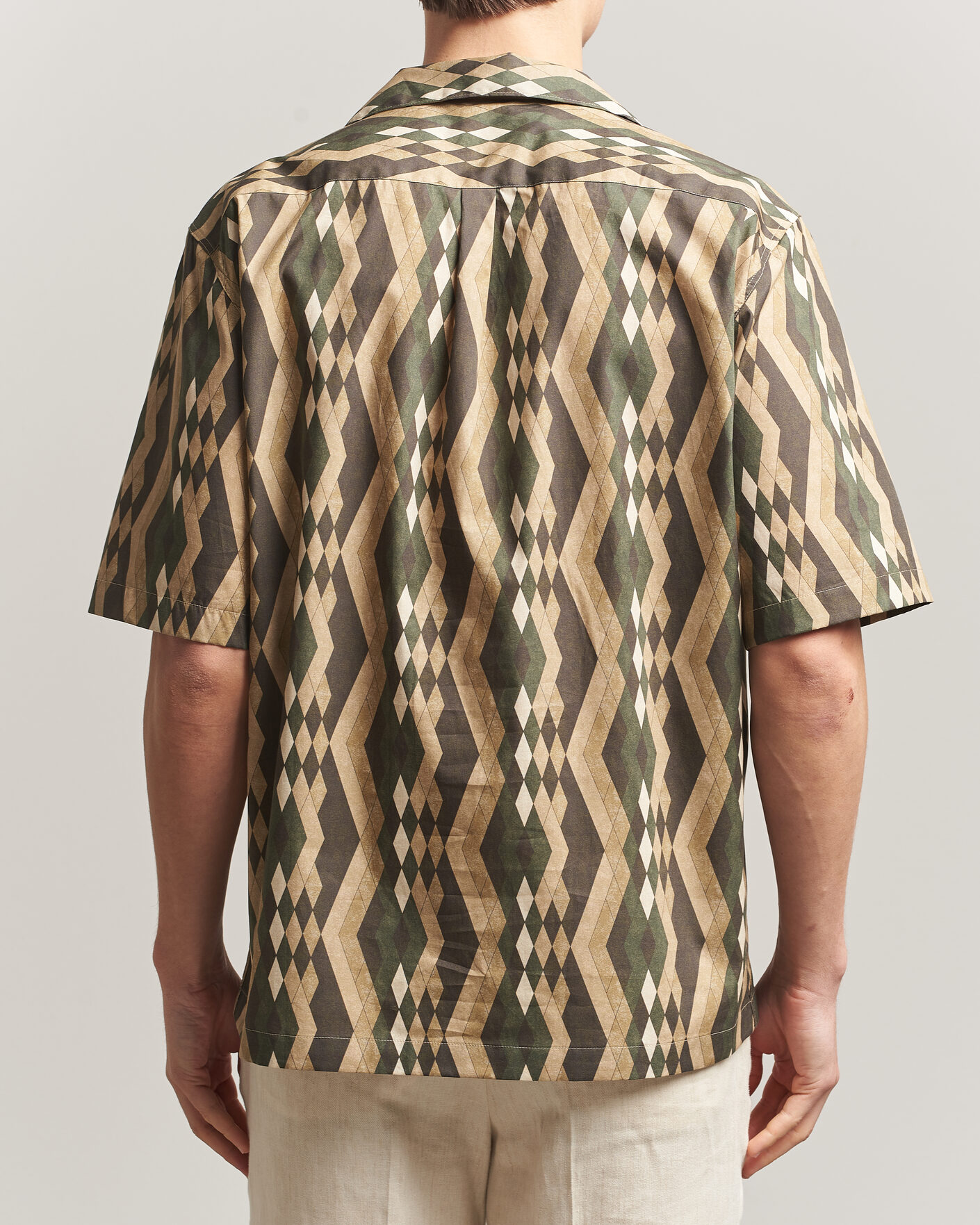 Herre | Skjorter | Oscar Jacobson | Reg Fit Cuban Printed Short Sleeve Shirt Olive