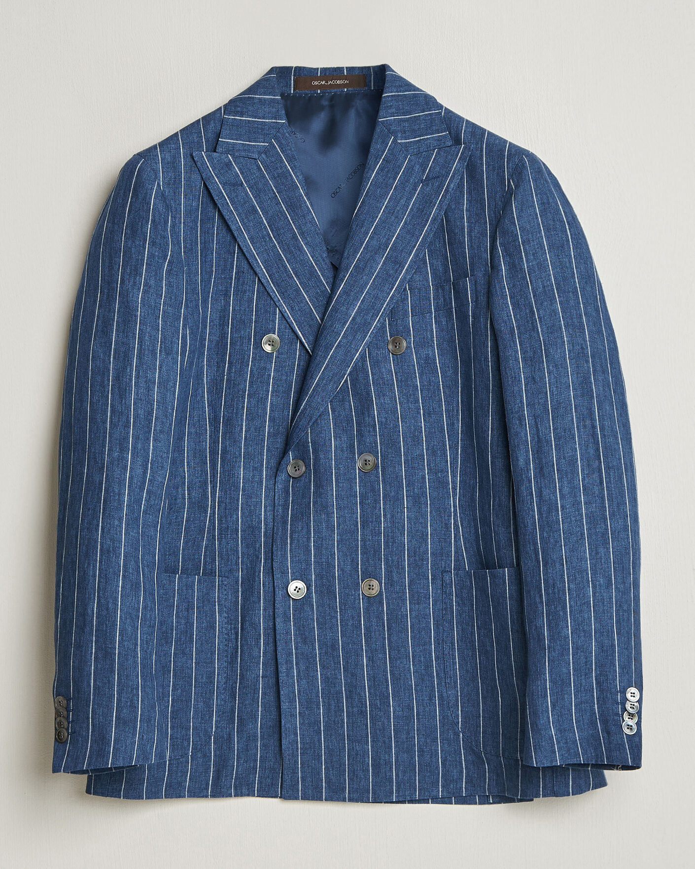 Herre | Blazere & jakker | Oscar Jacobson | Farrys Patch Striped Linen Blazer Blue