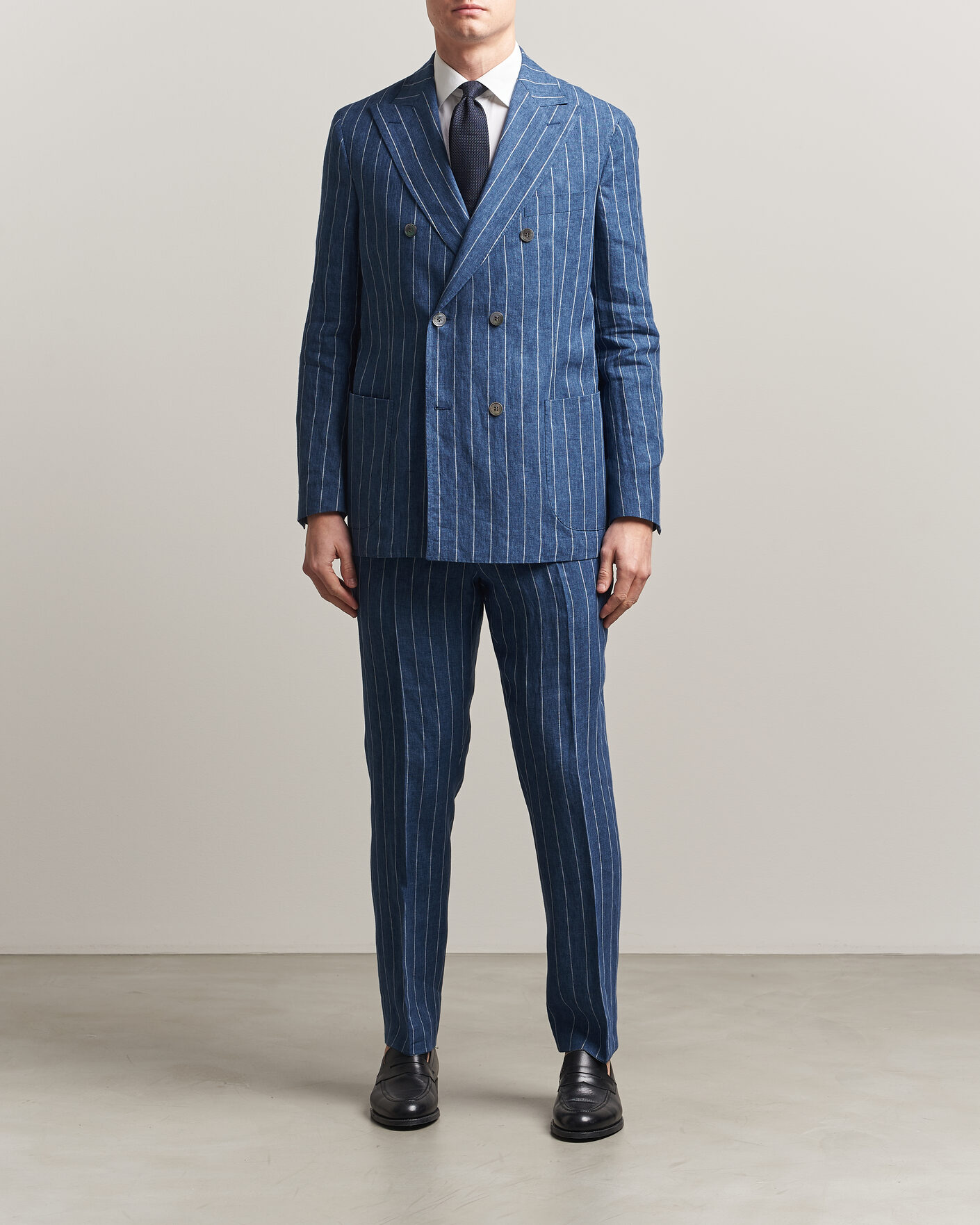 Herre | Blazere & jakker | Oscar Jacobson | Farrys Patch Striped Linen Blazer Blue