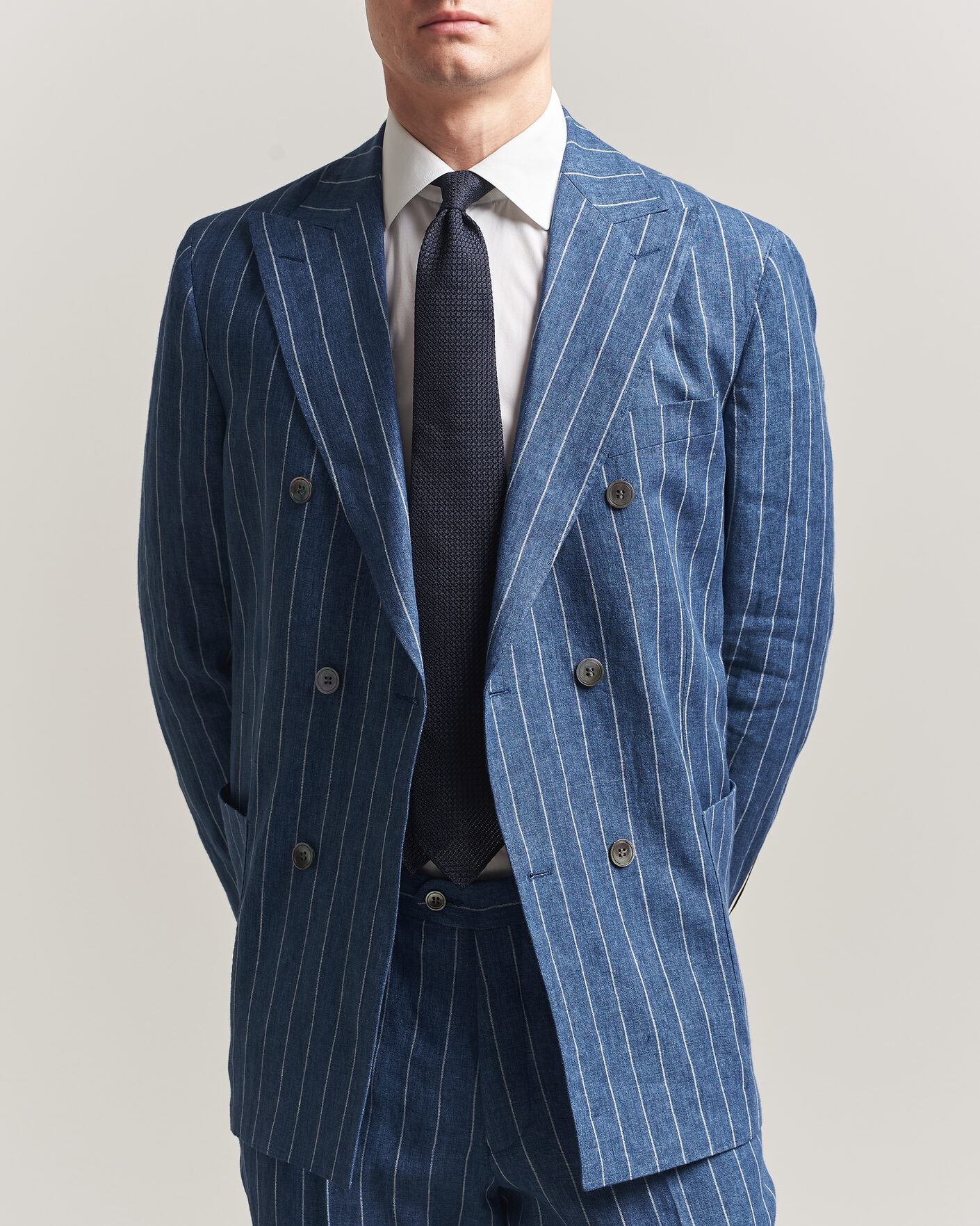 Herre | Blazere & jakker | Oscar Jacobson | Farrys Patch Striped Linen Blazer Blue