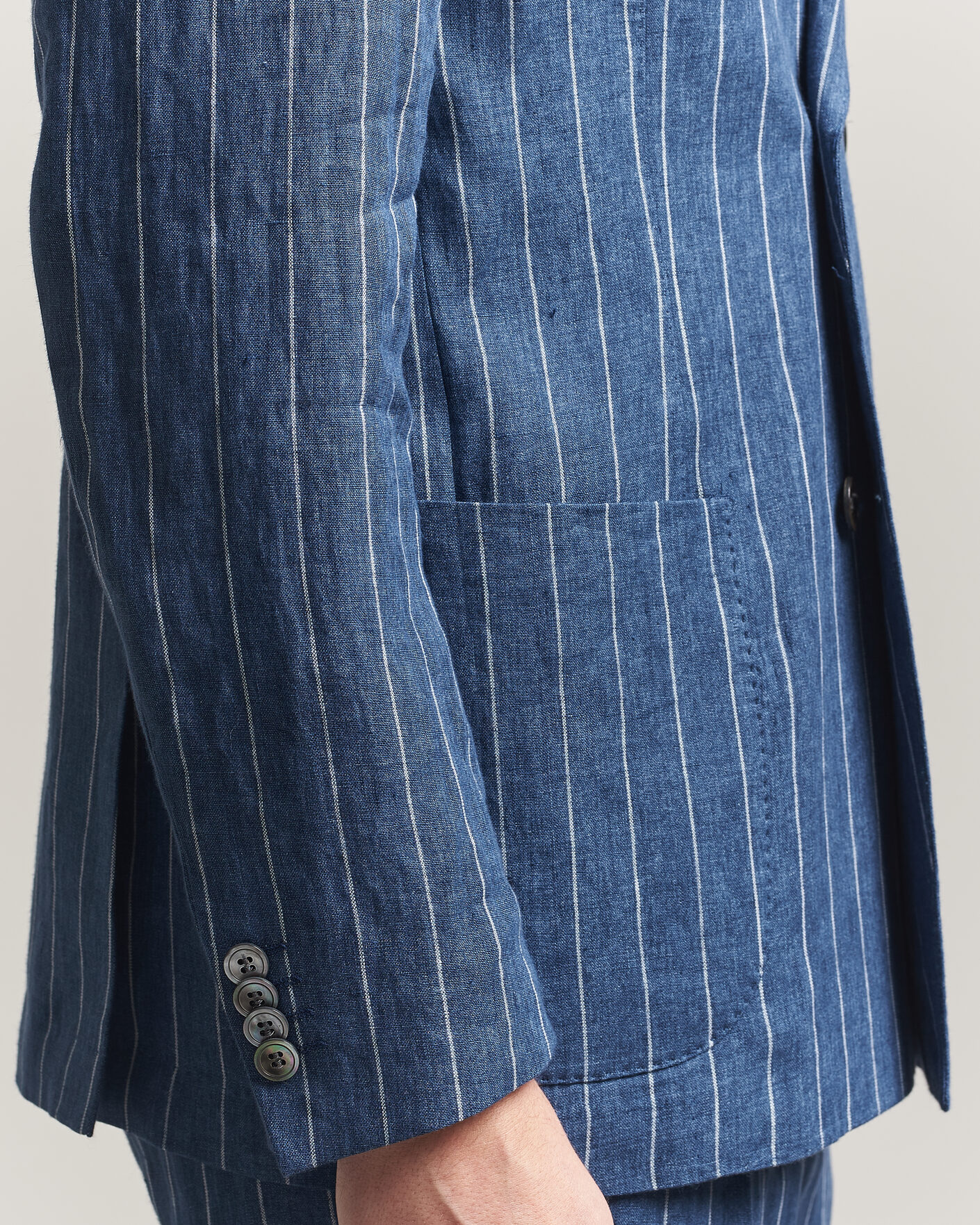 Herre | Blazere & jakker | Oscar Jacobson | Farrys Patch Striped Linen Blazer Blue