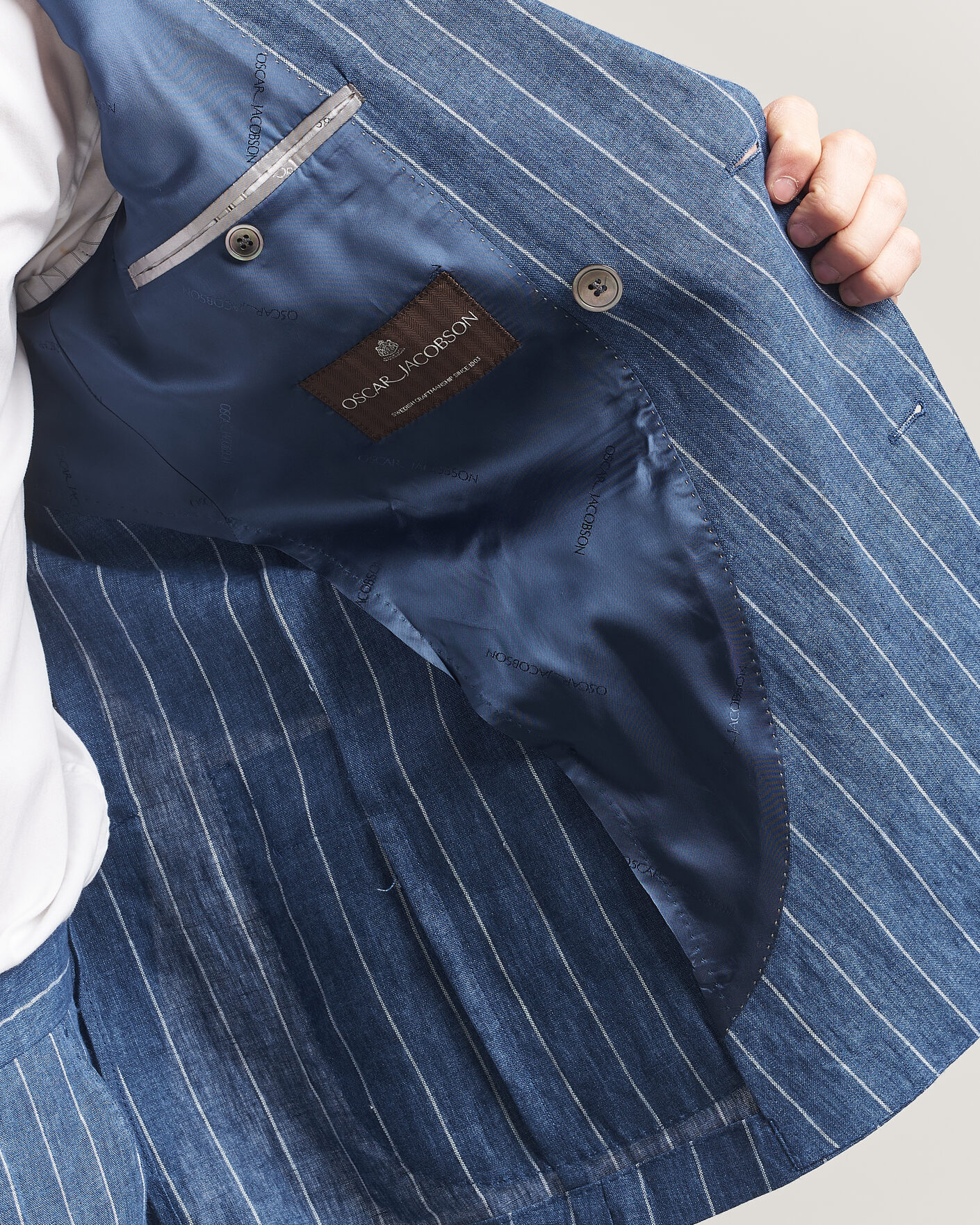 Herre | Blazere & jakker | Oscar Jacobson | Farrys Patch Striped Linen Blazer Blue