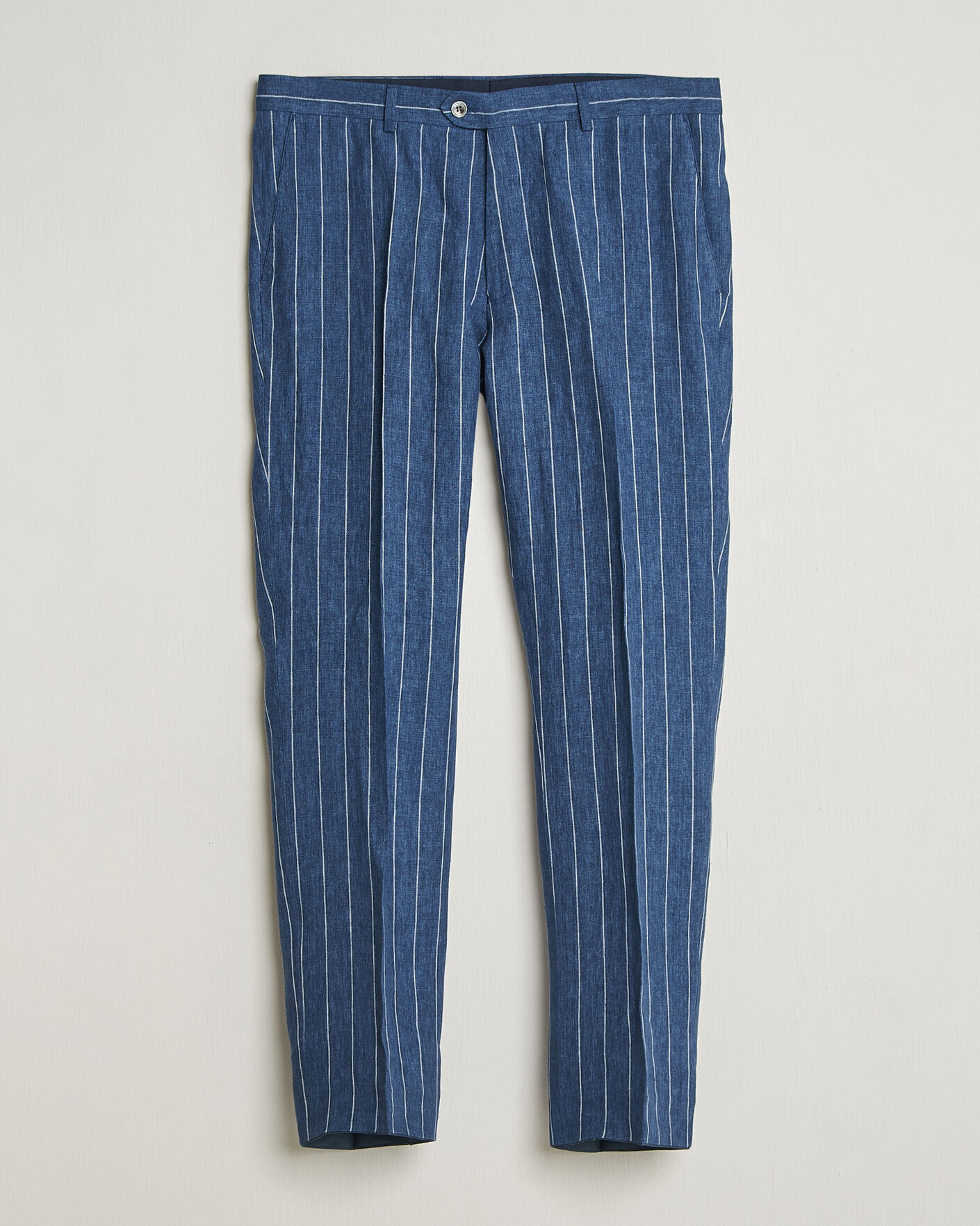Herre | Bukser | Oscar Jacobson | Dandy Striped Linen Trousers Blue