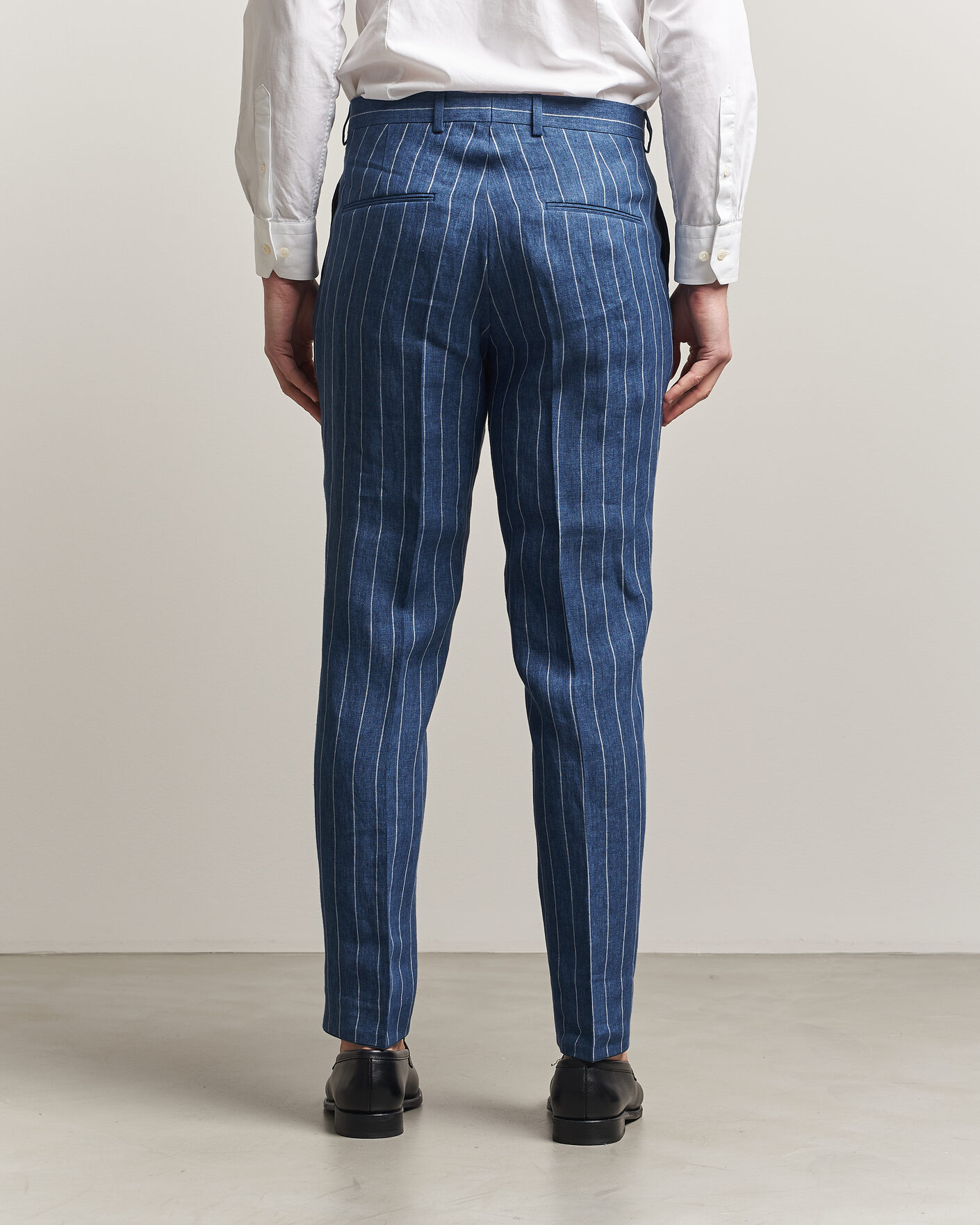 Herre | Bukser | Oscar Jacobson | Dandy Striped Linen Trousers Blue