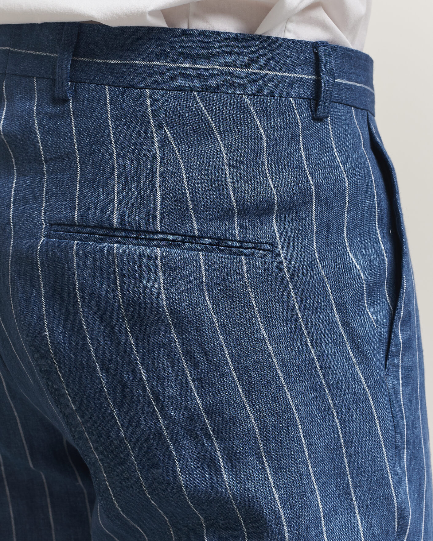 Herre | Bukser | Oscar Jacobson | Dandy Striped Linen Trousers Blue