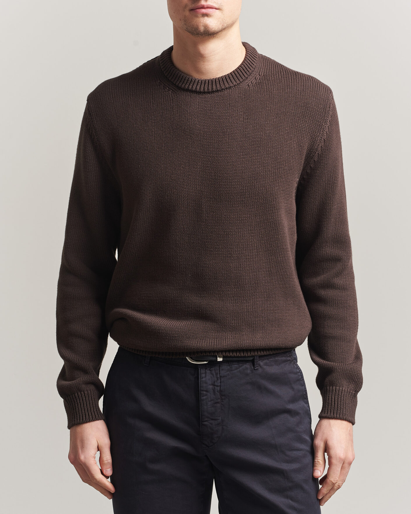 Herre | Trøjer | Zanone | Soft Cotton Crew Neck Sweater Chocolate