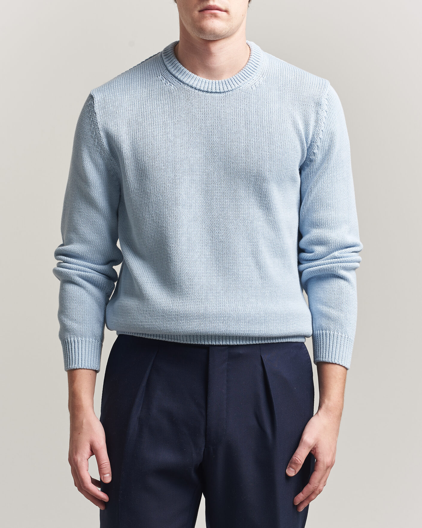 Herre | Trøjer | Zanone | Soft Cotton Crew Neck Sweater Sky Blue
