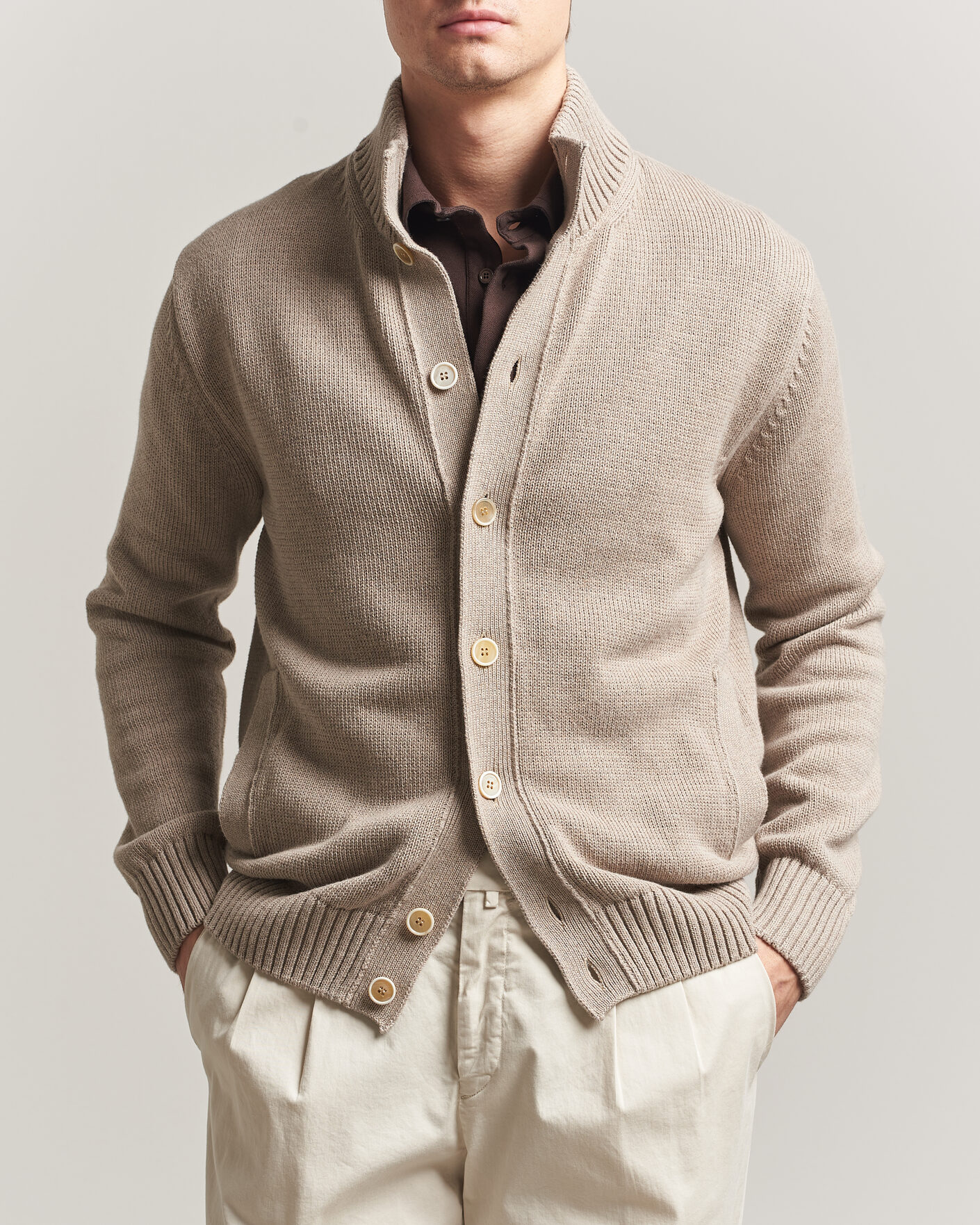 Herre | Trøjer | Zanone | Soft Cotton Chioto Cardigan Taupe
