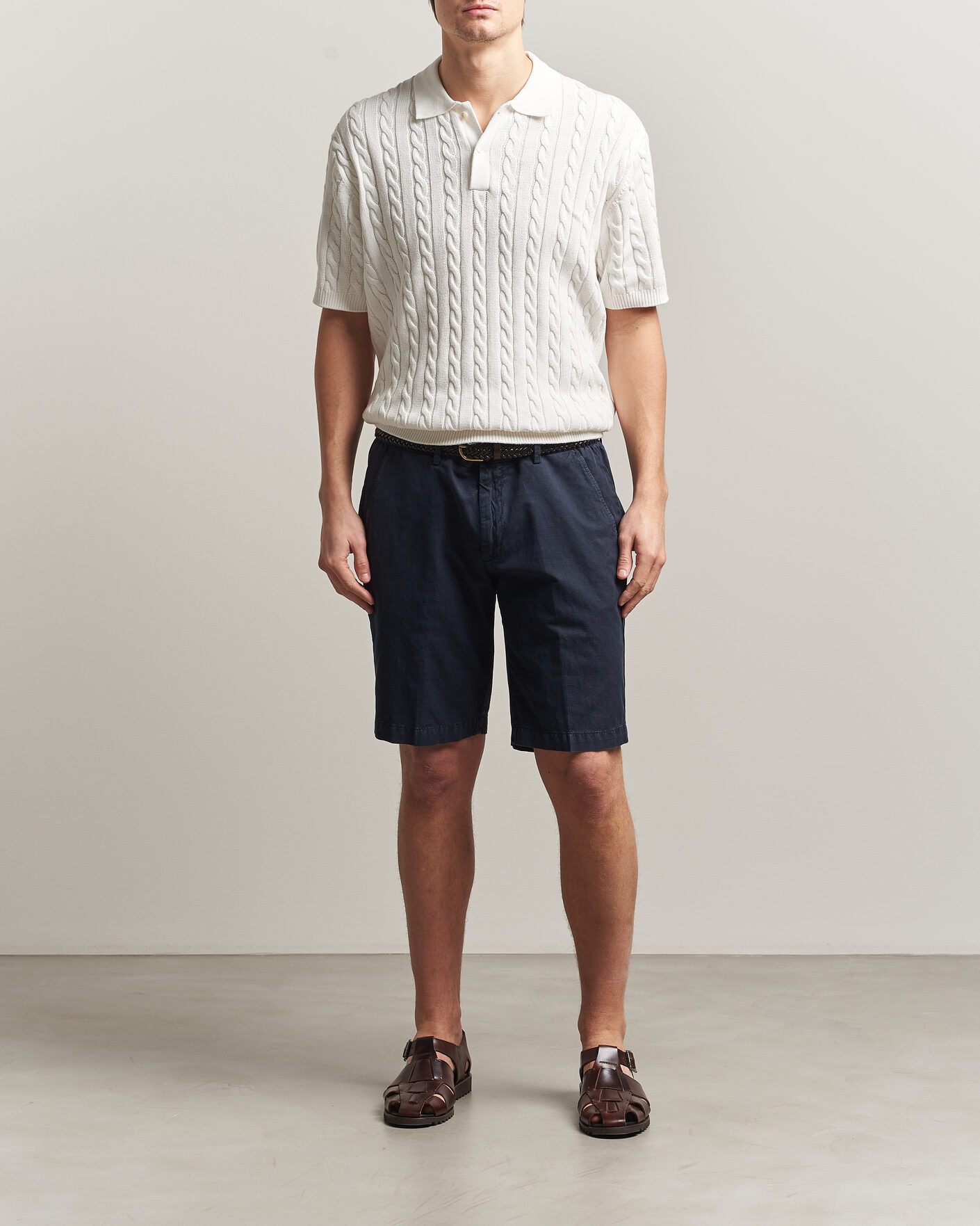 Herre | Polotrøjer | BEAMS PLUS | Short Sleeve Cable Polo White