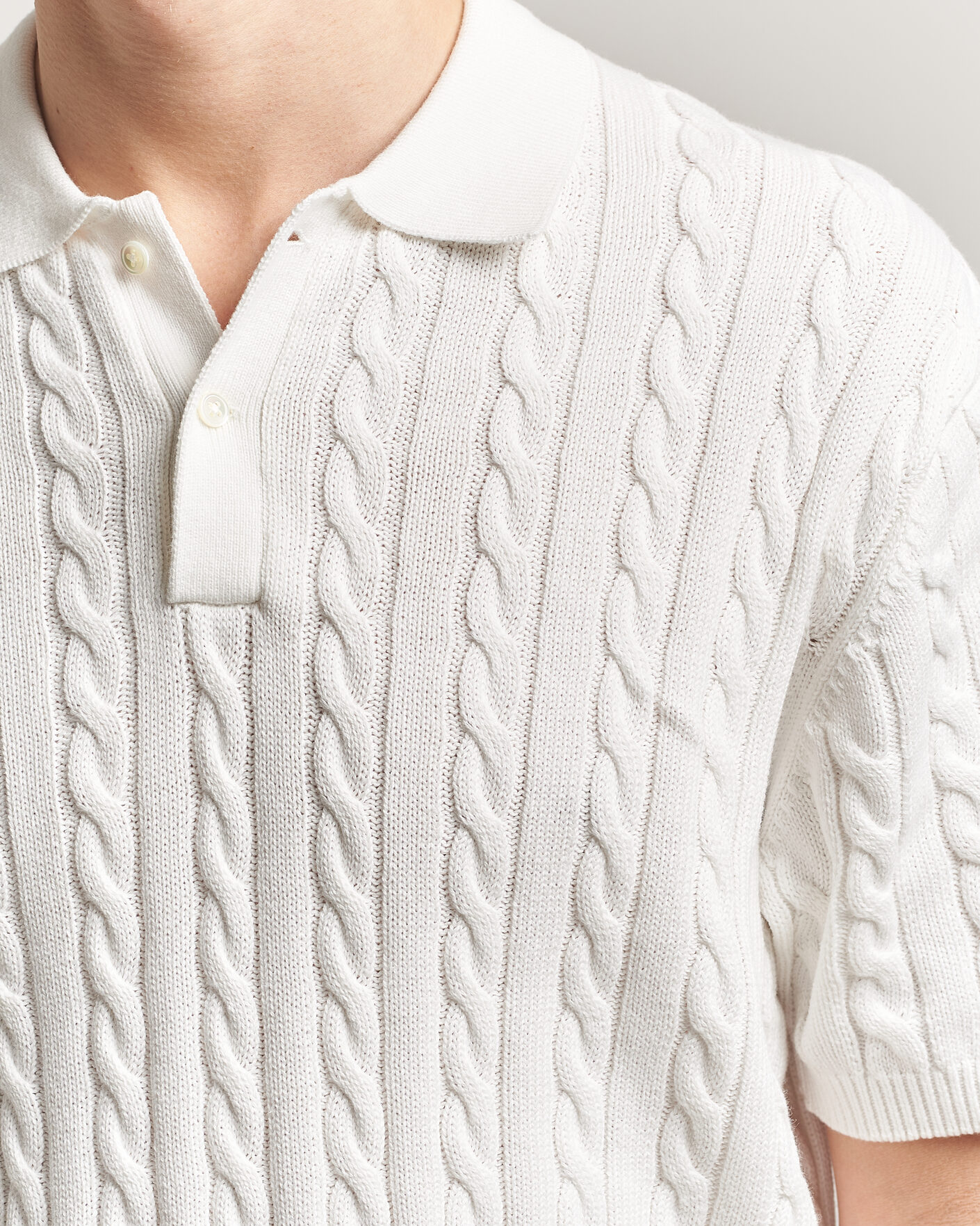 Herre | Polotrøjer | BEAMS PLUS | Short Sleeve Cable Polo White