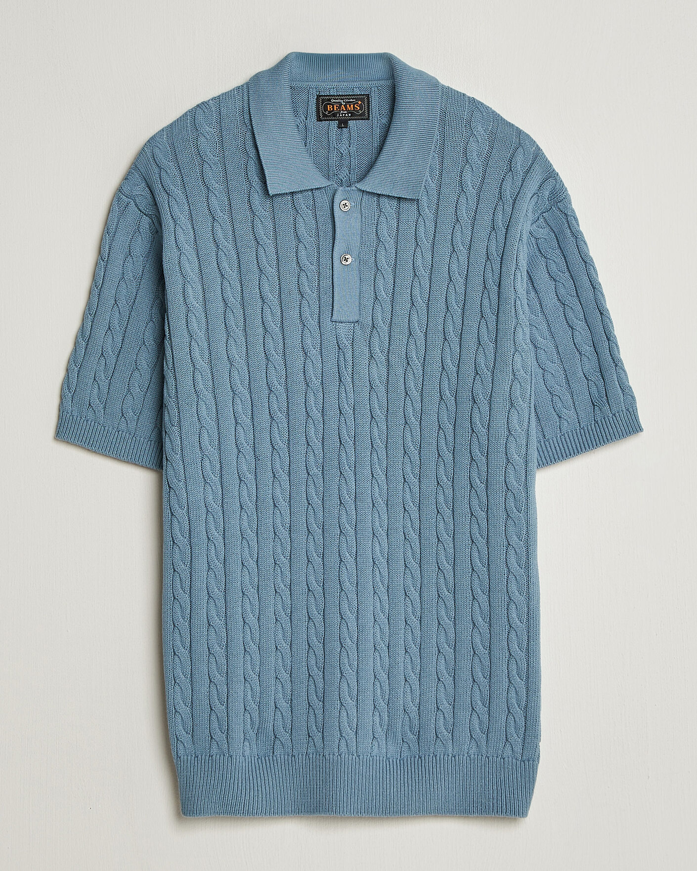 Herre | Polotrøjer | BEAMS PLUS | Short Sleeve Cable Polo Blue
