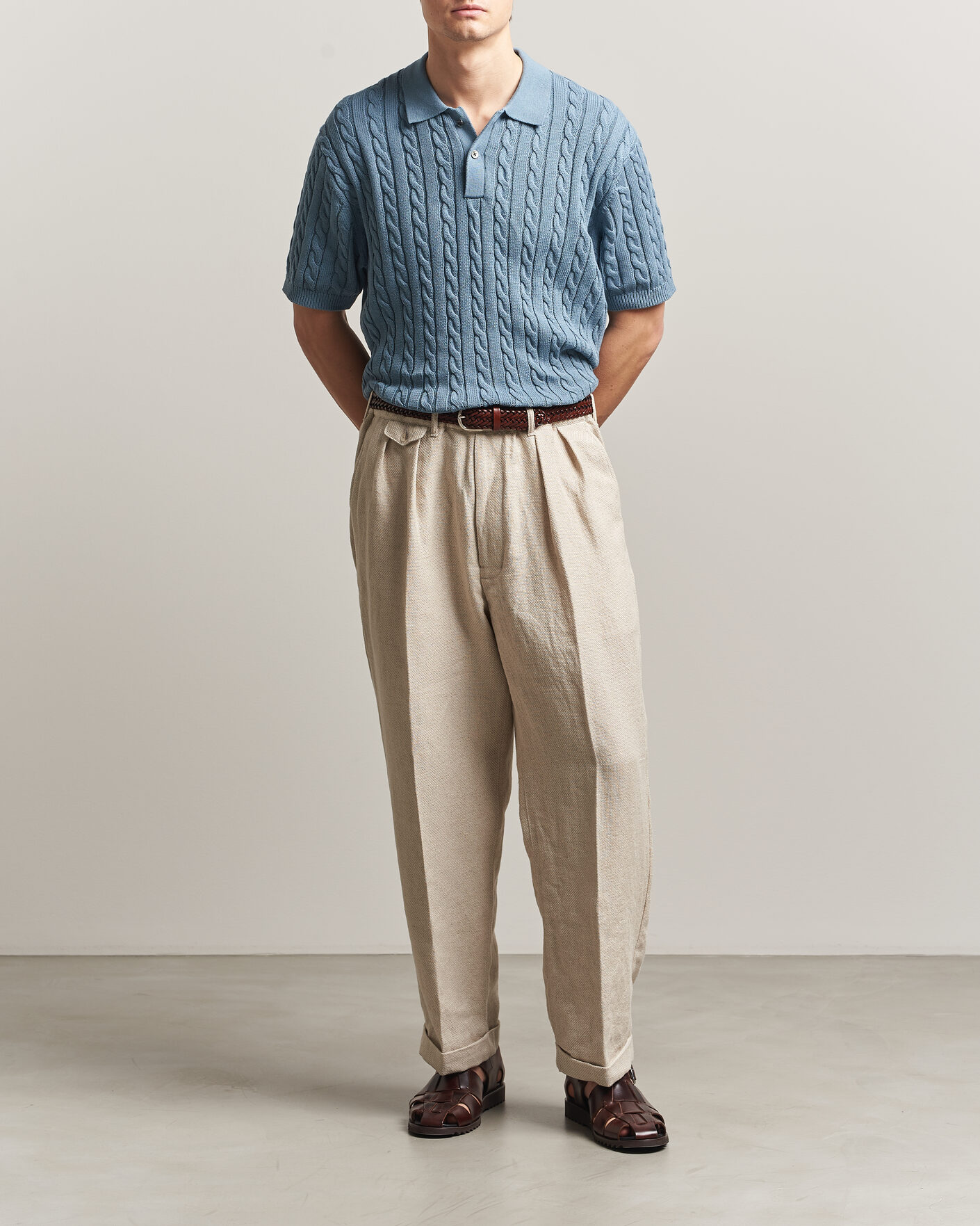 Herre | Polotrøjer | BEAMS PLUS | Short Sleeve Cable Polo Blue 