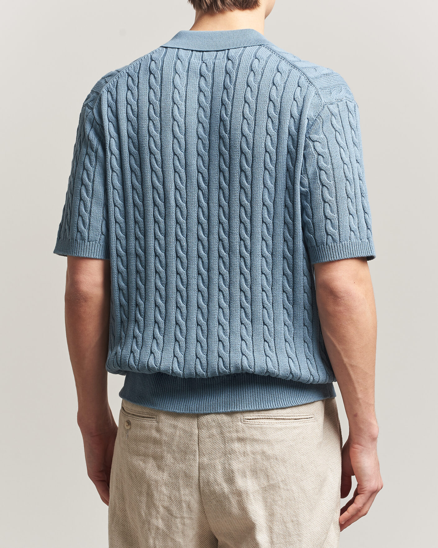 Herre | Polotrøjer | BEAMS PLUS | Short Sleeve Cable Polo Blue