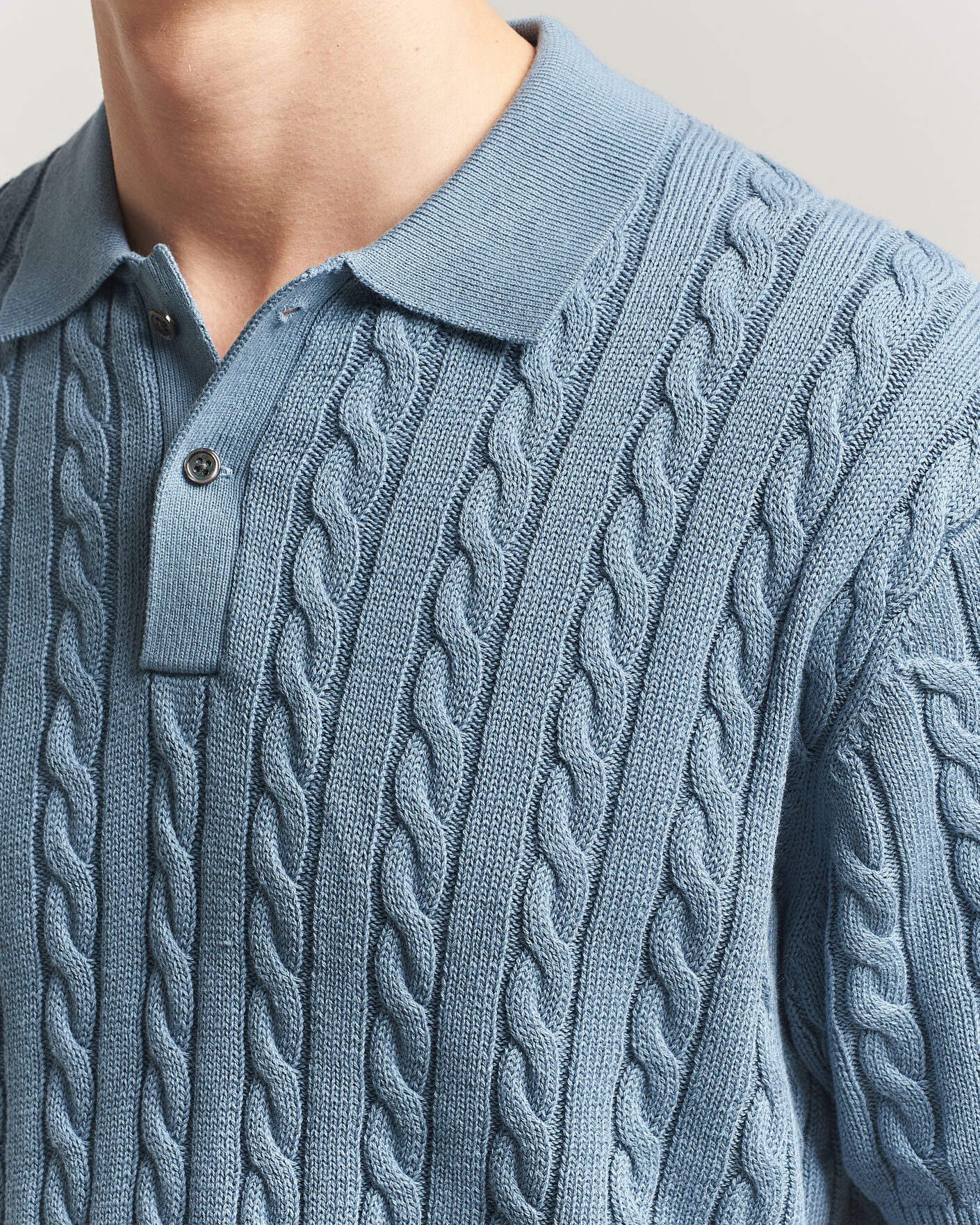 Herre | Polotrøjer | BEAMS PLUS | Short Sleeve Cable Polo Blue