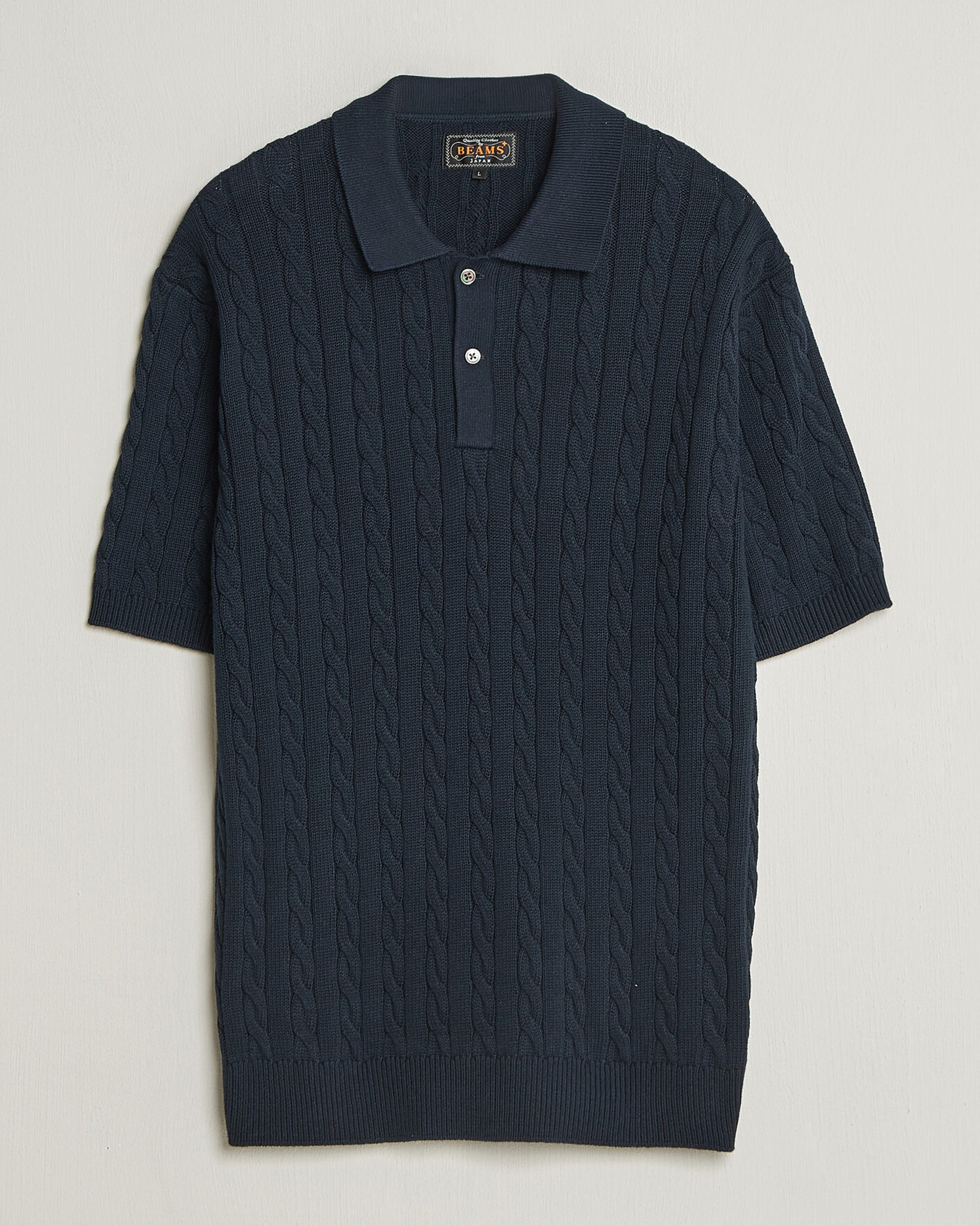 Herre | Polotrøjer | BEAMS PLUS | Short Sleeve Cable Polo Navy