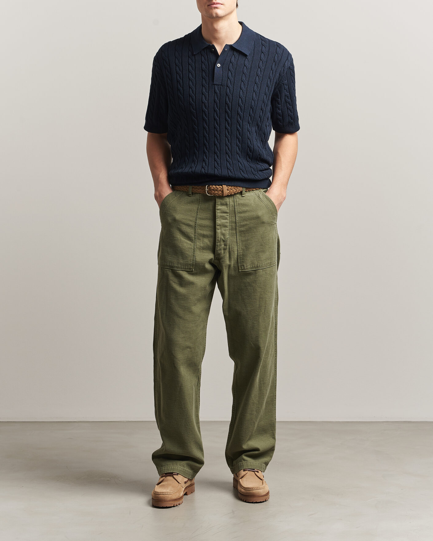 Herre | Polotrøjer | BEAMS PLUS | Short Sleeve Cable Polo Navy