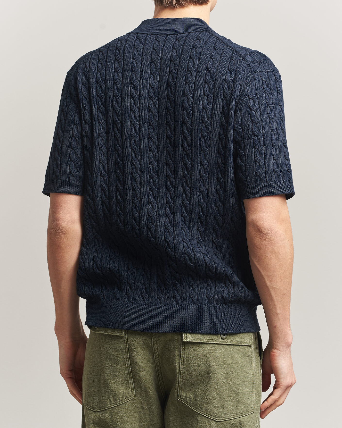 Herre | Polotrøjer | BEAMS PLUS | Short Sleeve Cable Polo Navy