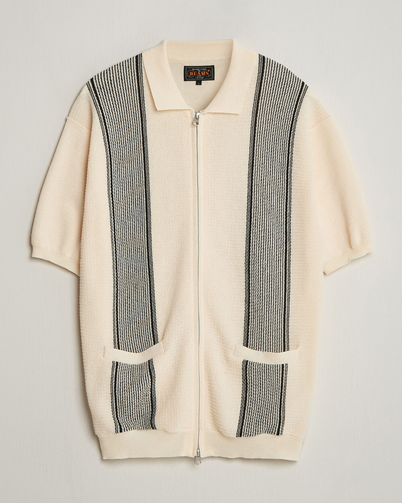 Herre | Polotrøjer | BEAMS PLUS | Zip Knit Striped Polo Off White