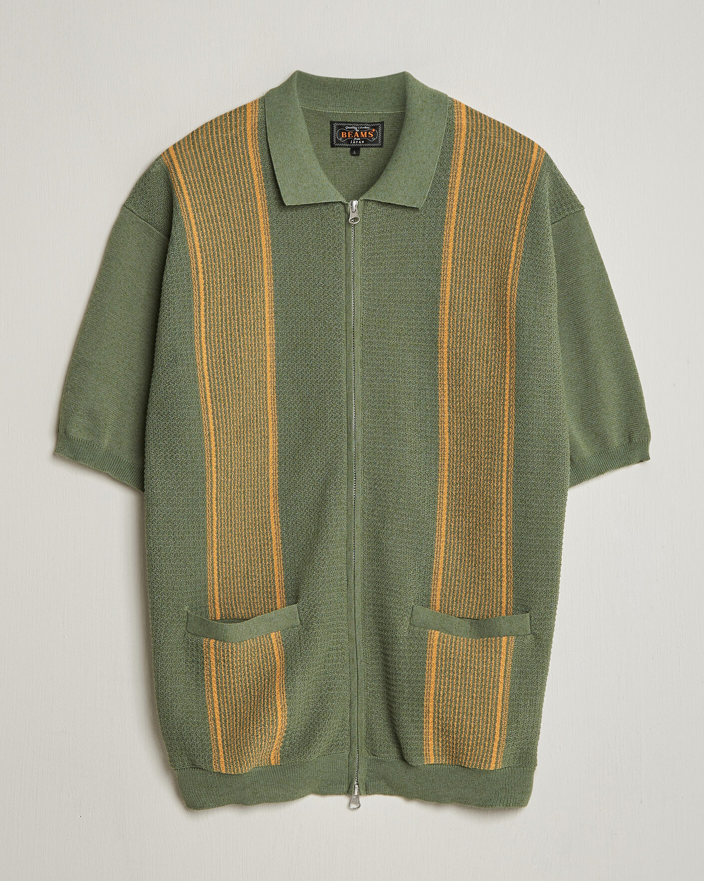 Herre | Polotrøjer | BEAMS PLUS | Zip Knit Striped Polo Olive