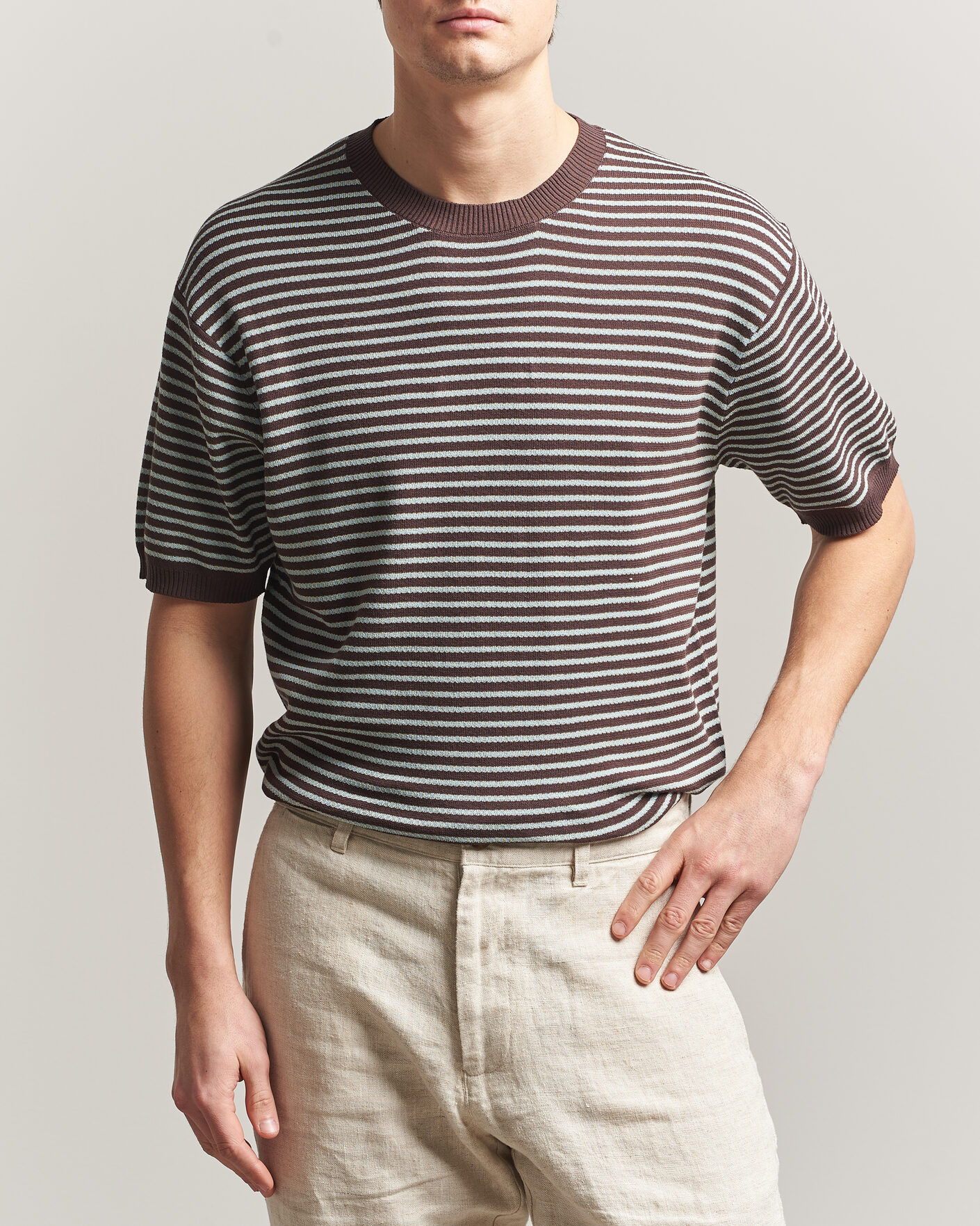 Herre | T-Shirts | BEAMS PLUS | Jacquard Knit T-Shirt Brown