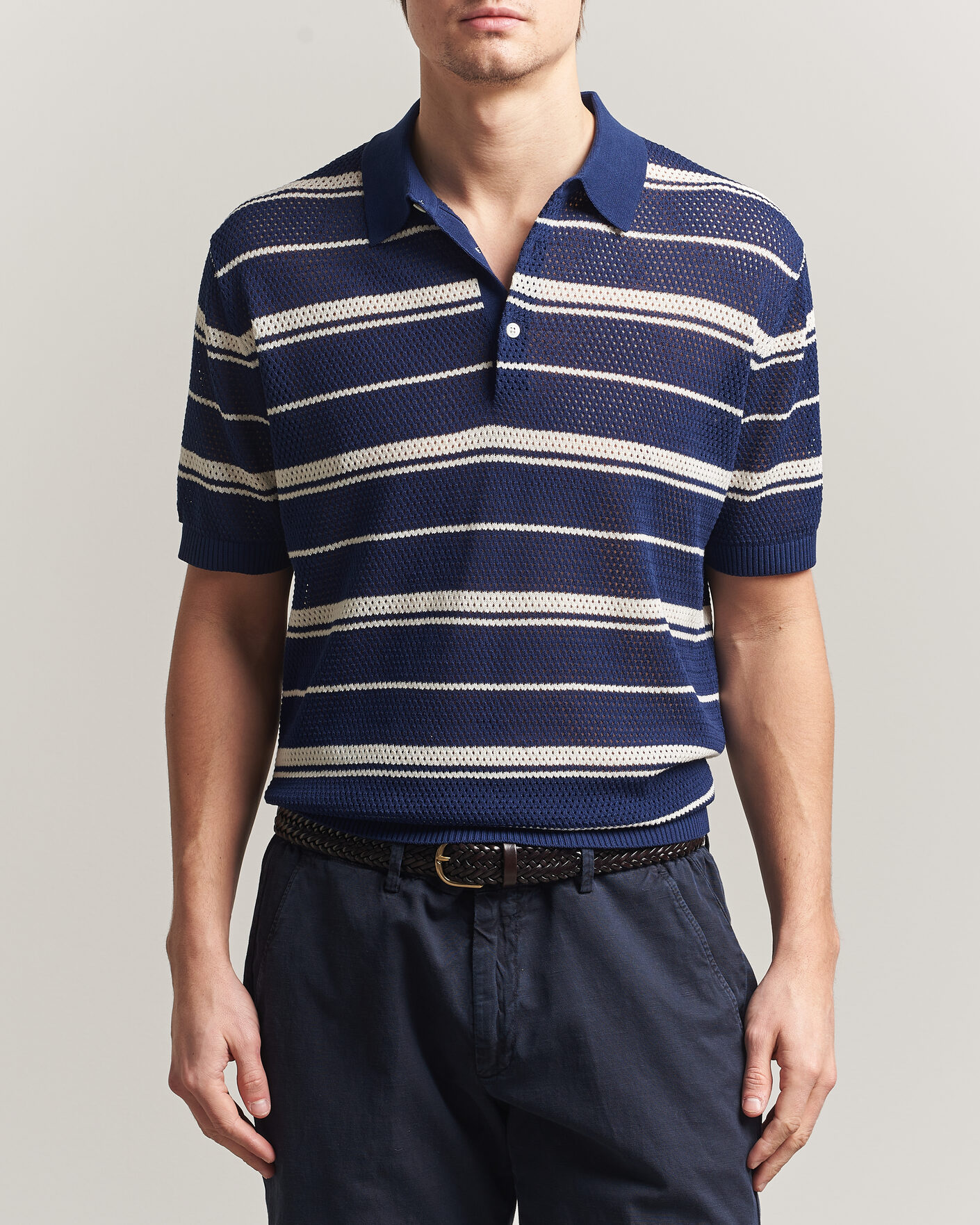 Herre | Polotrøjer | BEAMS PLUS | Short Sleeve Mesh Knit Polo Navy