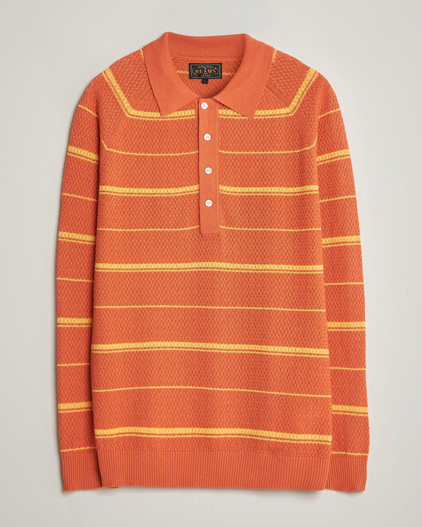 Herre | Polotrøjer | BEAMS PLUS | Long Sleeve Knit Polo Orange Stripe