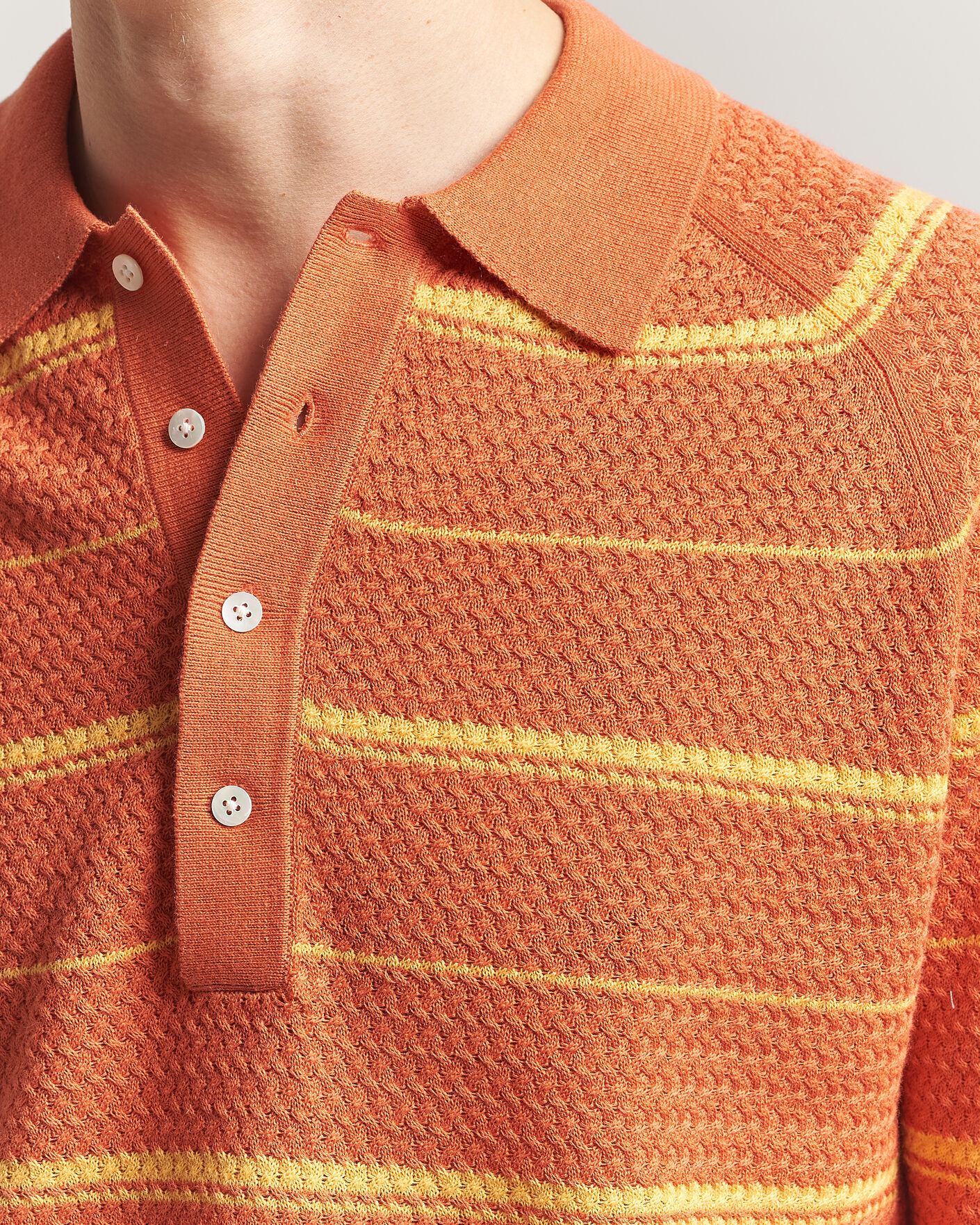 Herre | Polotrøjer | BEAMS PLUS | Long Sleeve Knit Polo Orange Stripe