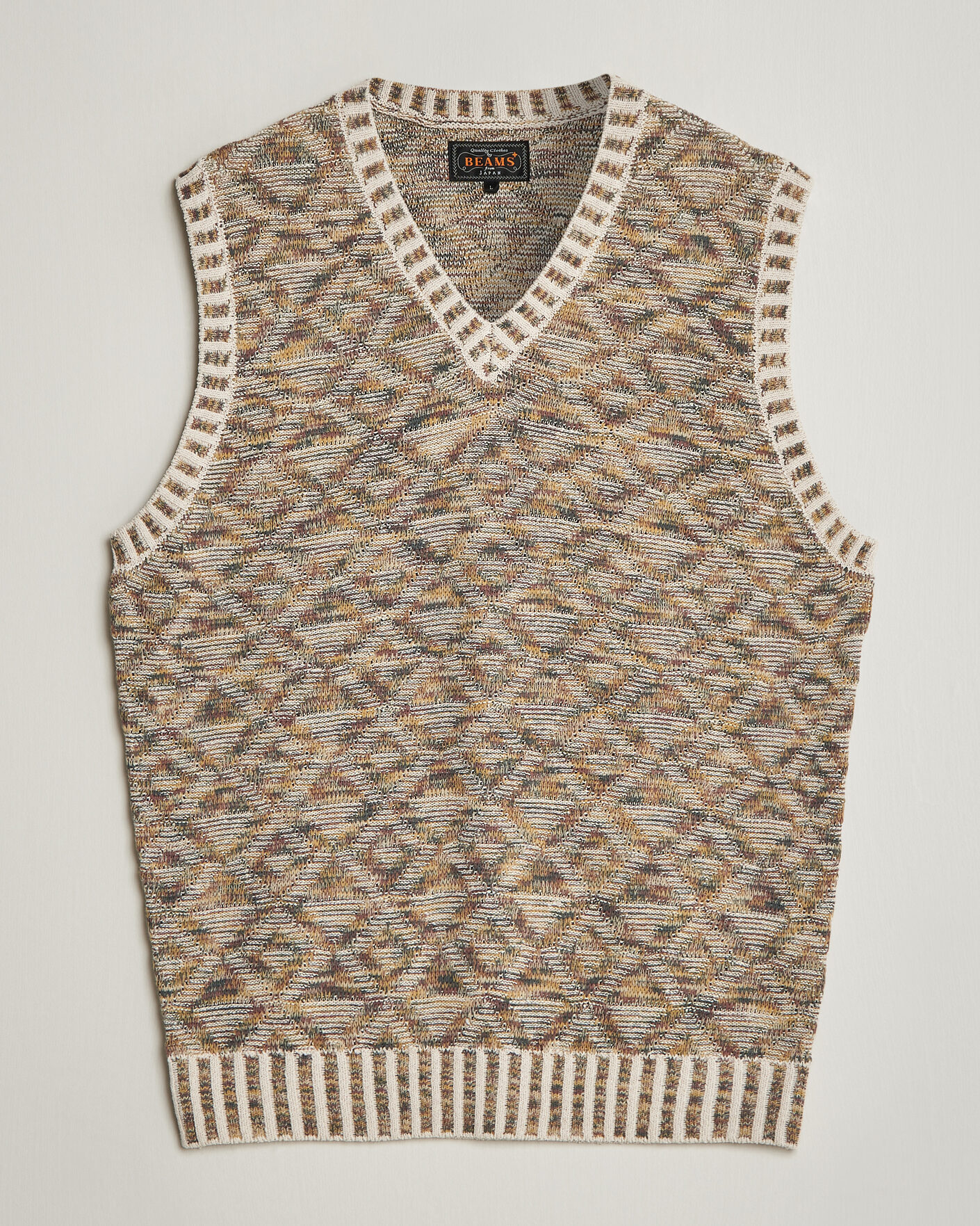 Herre | Trøjer | BEAMS PLUS | Kasuri Jacquard Knit Vest Beige