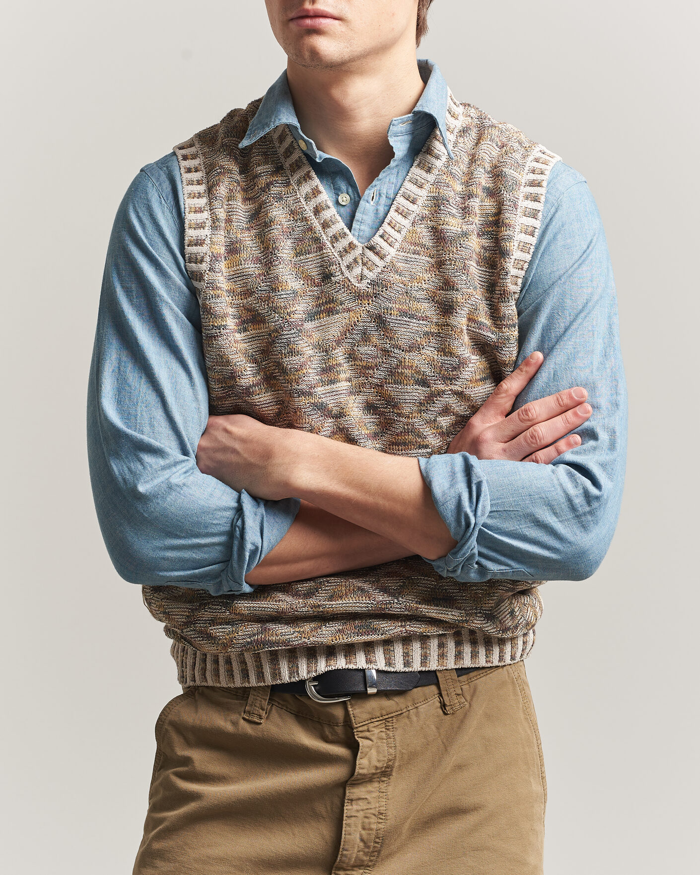 Herre | Trøjer | BEAMS PLUS | Kasuri Jacquard Knit Vest Beige