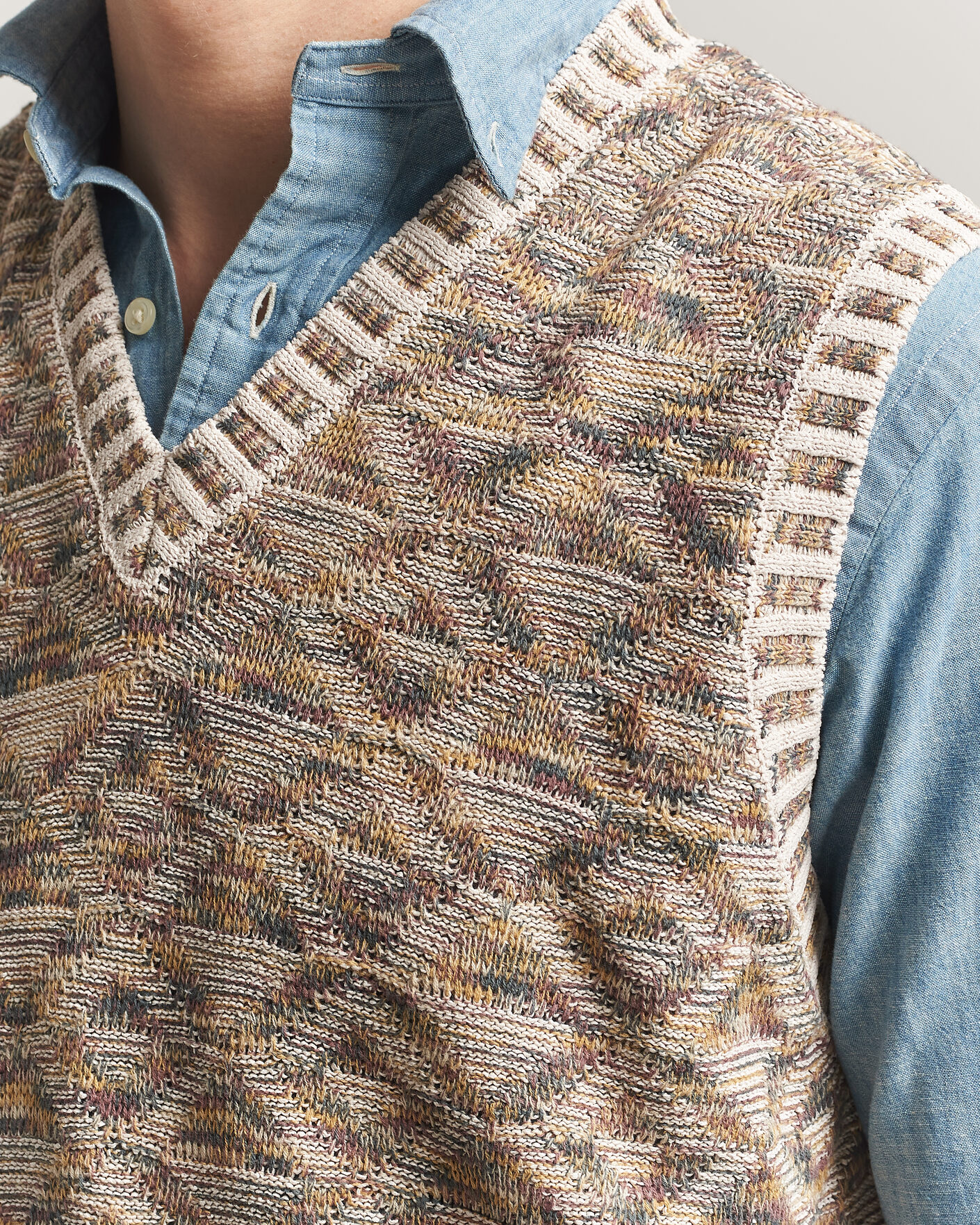 Herre | Trøjer | BEAMS PLUS | Kasuri Jacquard Knit Vest Beige