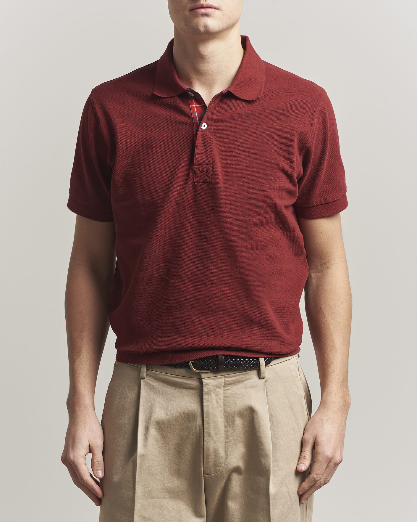Herre | Polotrøjer | Baracuta | Tartan Placket Piquet Polo Oxblood
