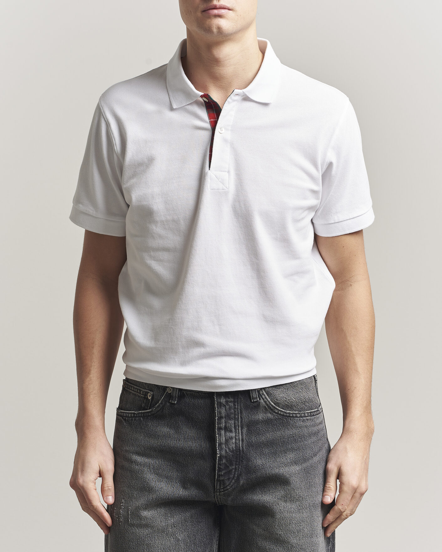 Herre | Polotrøjer | Baracuta | Tartan Placket Piquet Polo Bone White