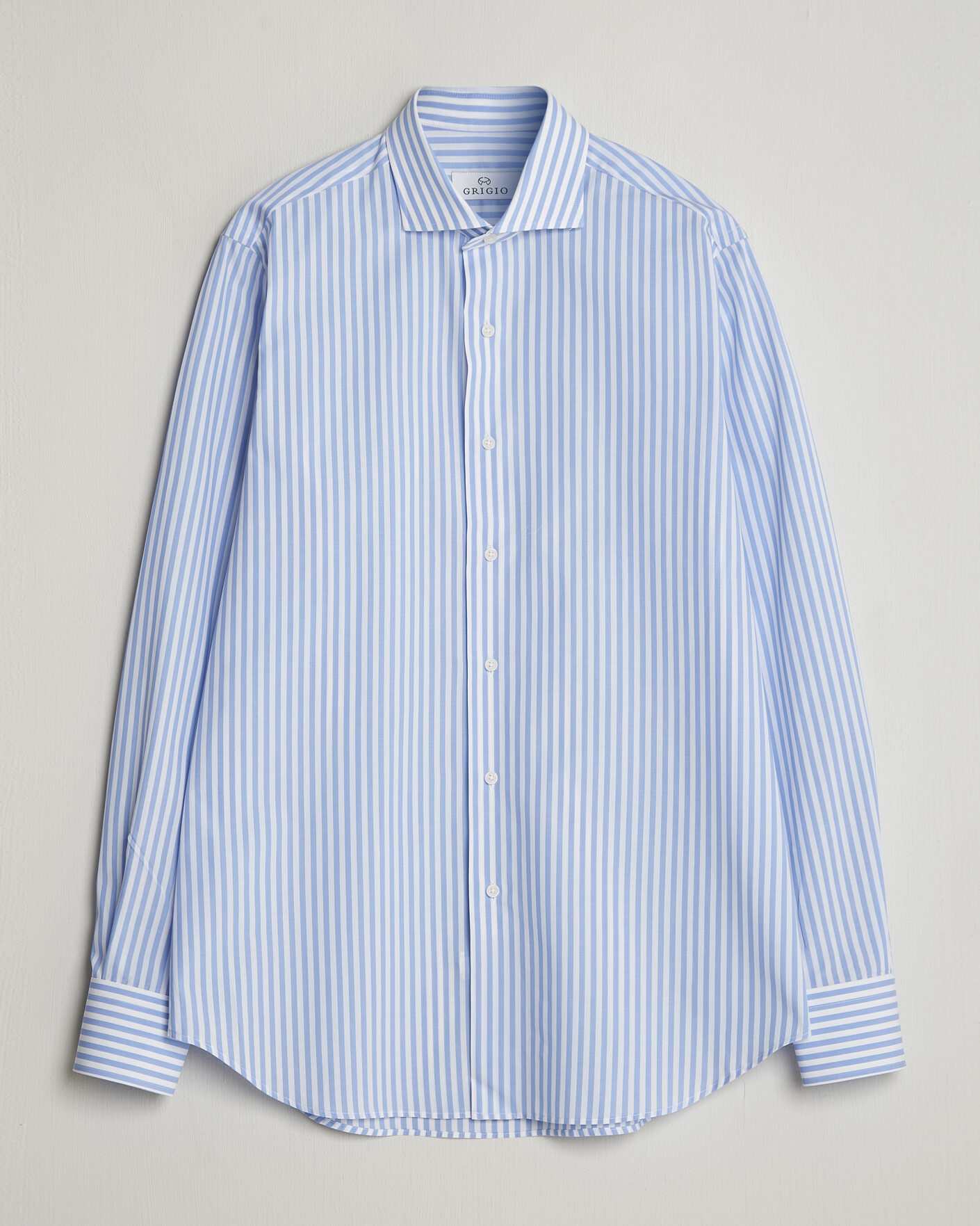 Herre | Skjorter | Grigio | Cotton Poplin Dress Shirt Light Blue Stripe