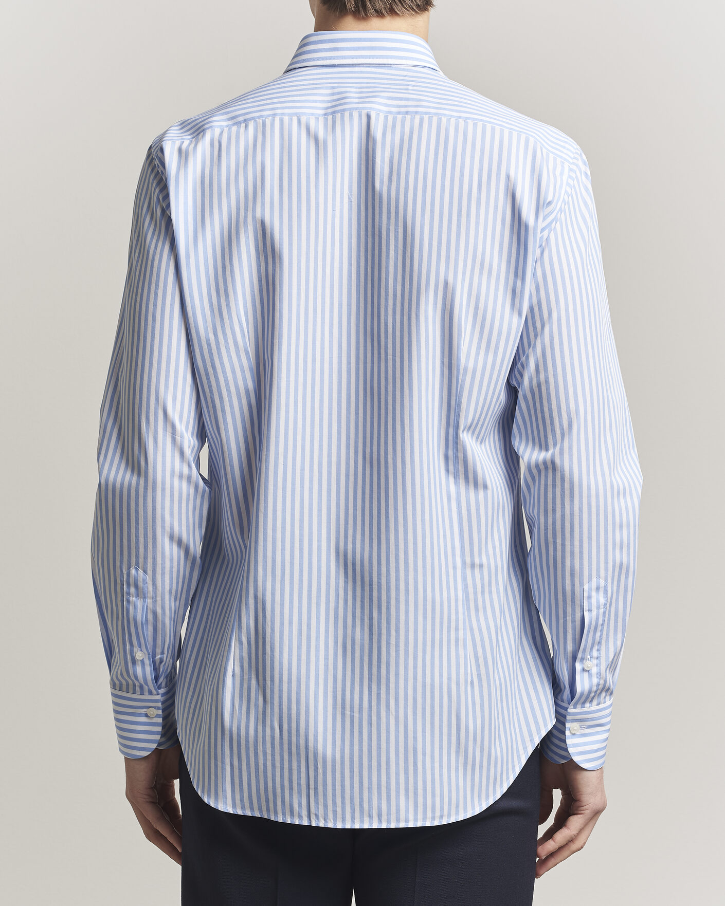 Herre | Skjorter | Grigio | Cotton Poplin Dress Shirt Light Blue Stripe