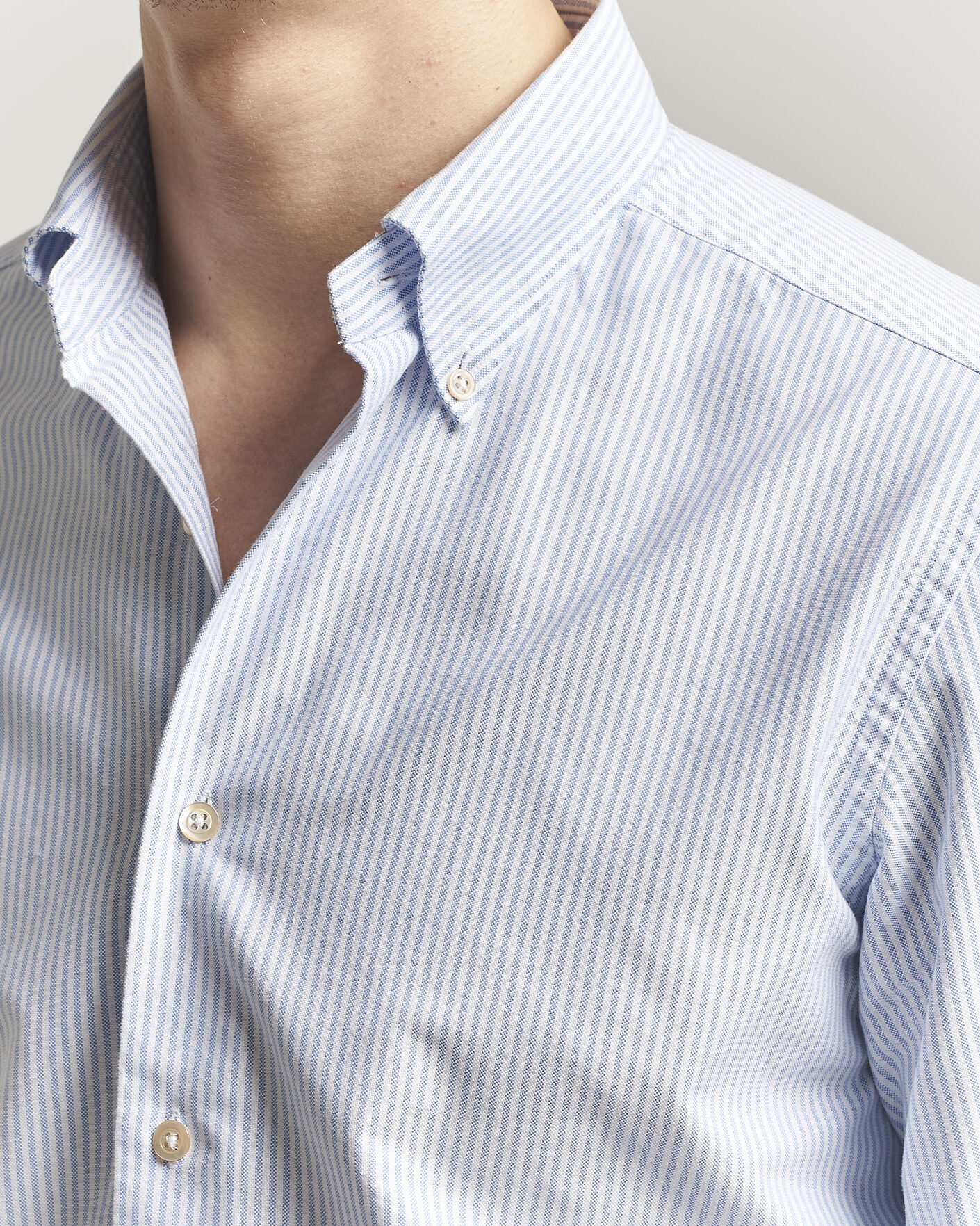 Herre | Skjorter | Grigio | Oxford Button Down Shirt Light Blue Stripe