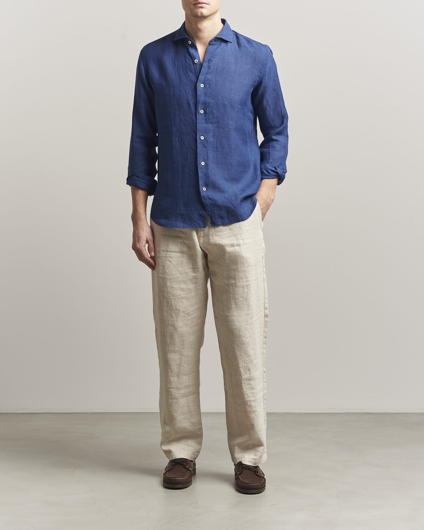 Herre | Skjorter | Grigio | Washed Linen Shirt Navy