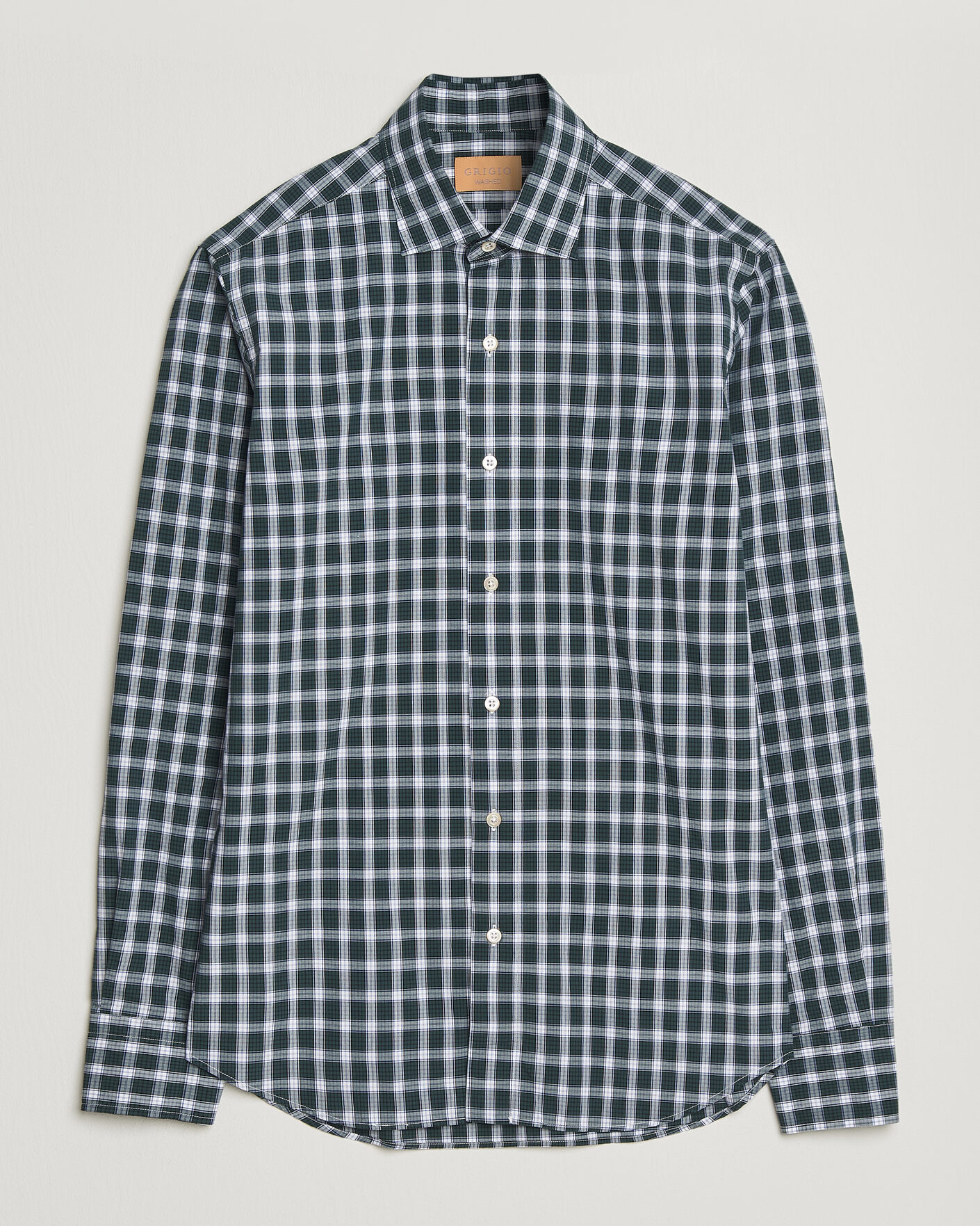 Herre | Skjorter | Grigio | Washed Casual Shirt Green Check