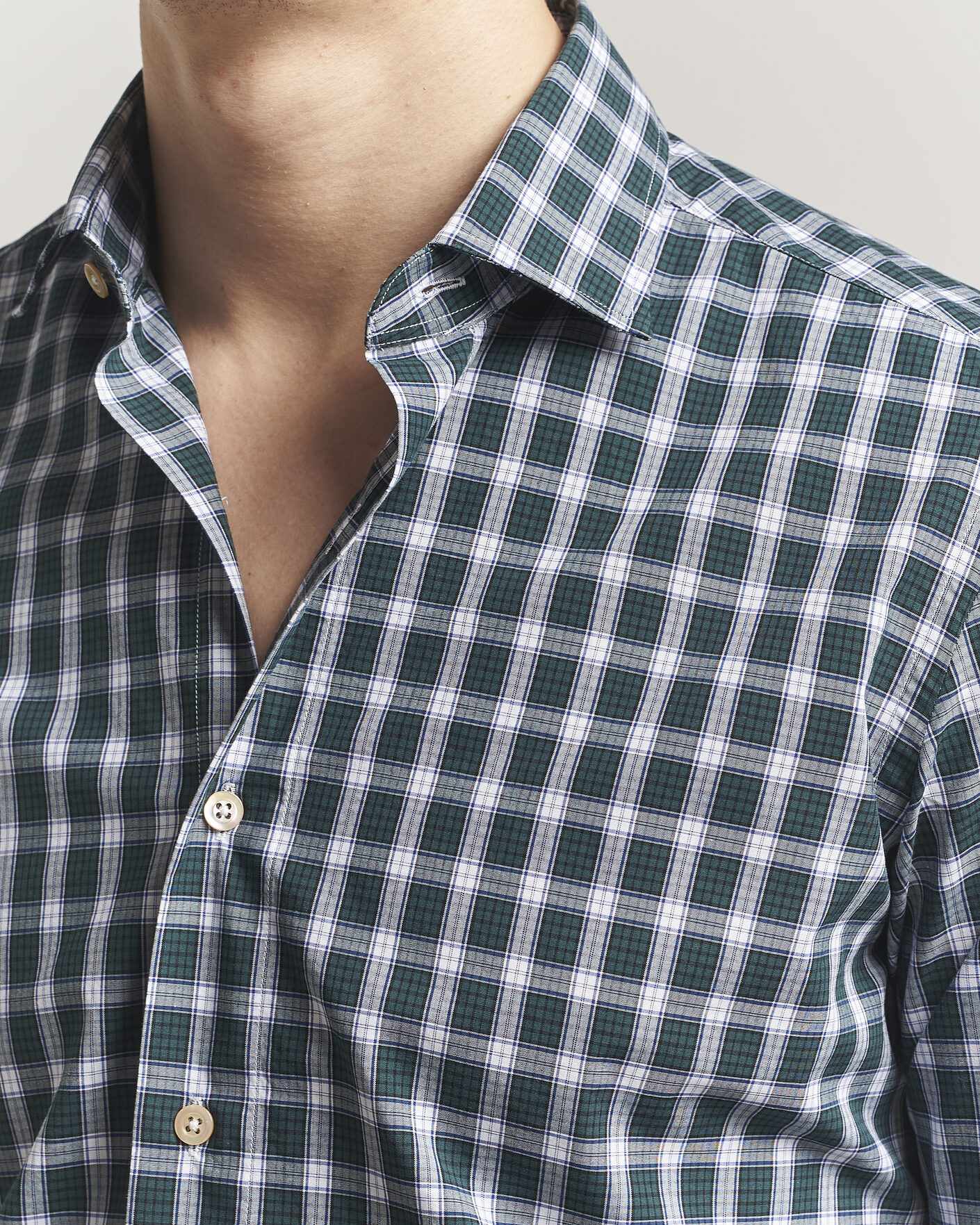 Herre | Skjorter | Grigio | Washed Casual Shirt Green Check