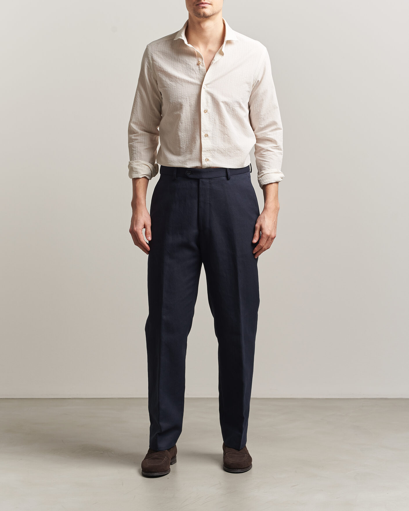Herre | Skjorter | Grigio | Cotton/Linen Seersucker Shirt Off White