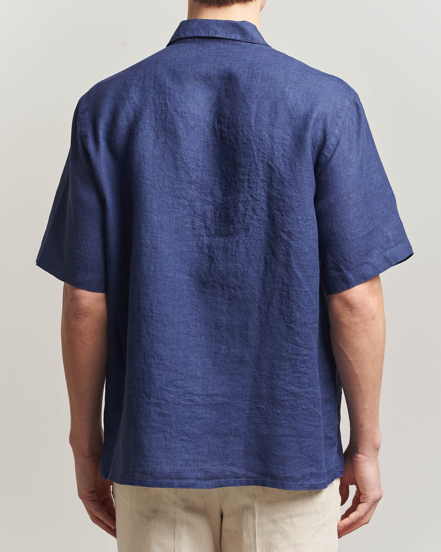 Herre | Skjorter | Grigio | Linen Camp Collar Shirt Navy