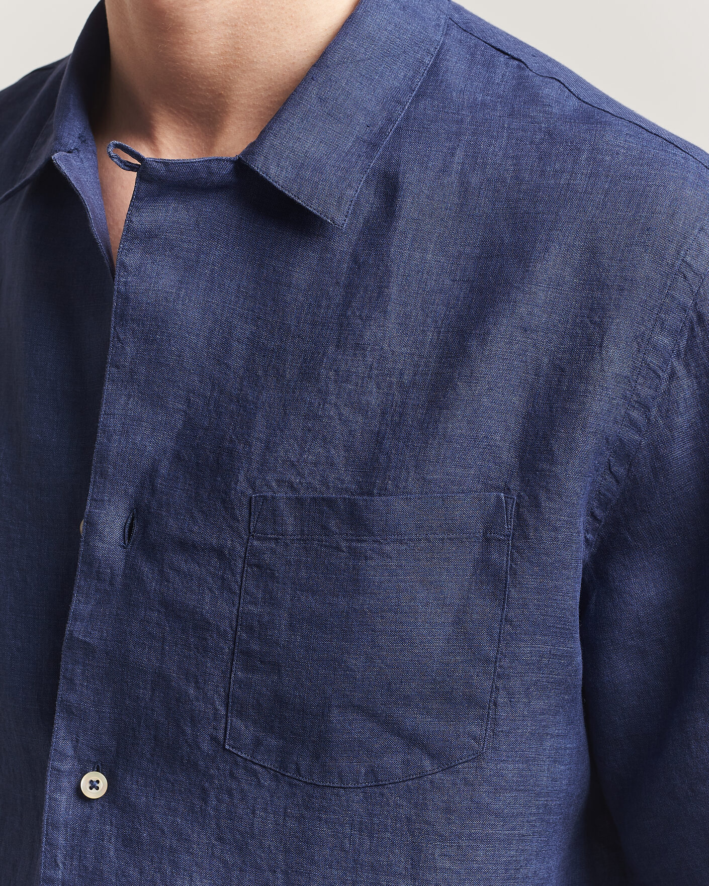 Herre | Skjorter | Grigio | Linen Camp Collar Shirt Navy