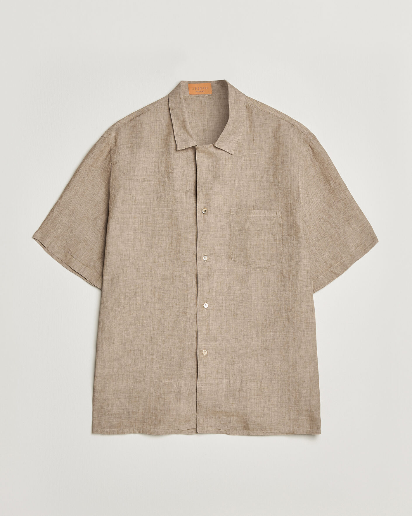 Herre | Skjorter | Grigio | Linen Camp Collar Shirt Brown
