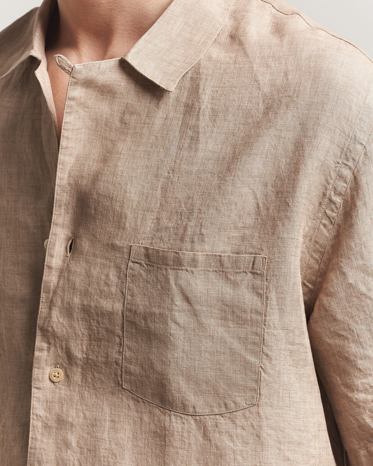 Herre | Skjorter | Grigio | Linen Camp Collar Shirt Brown