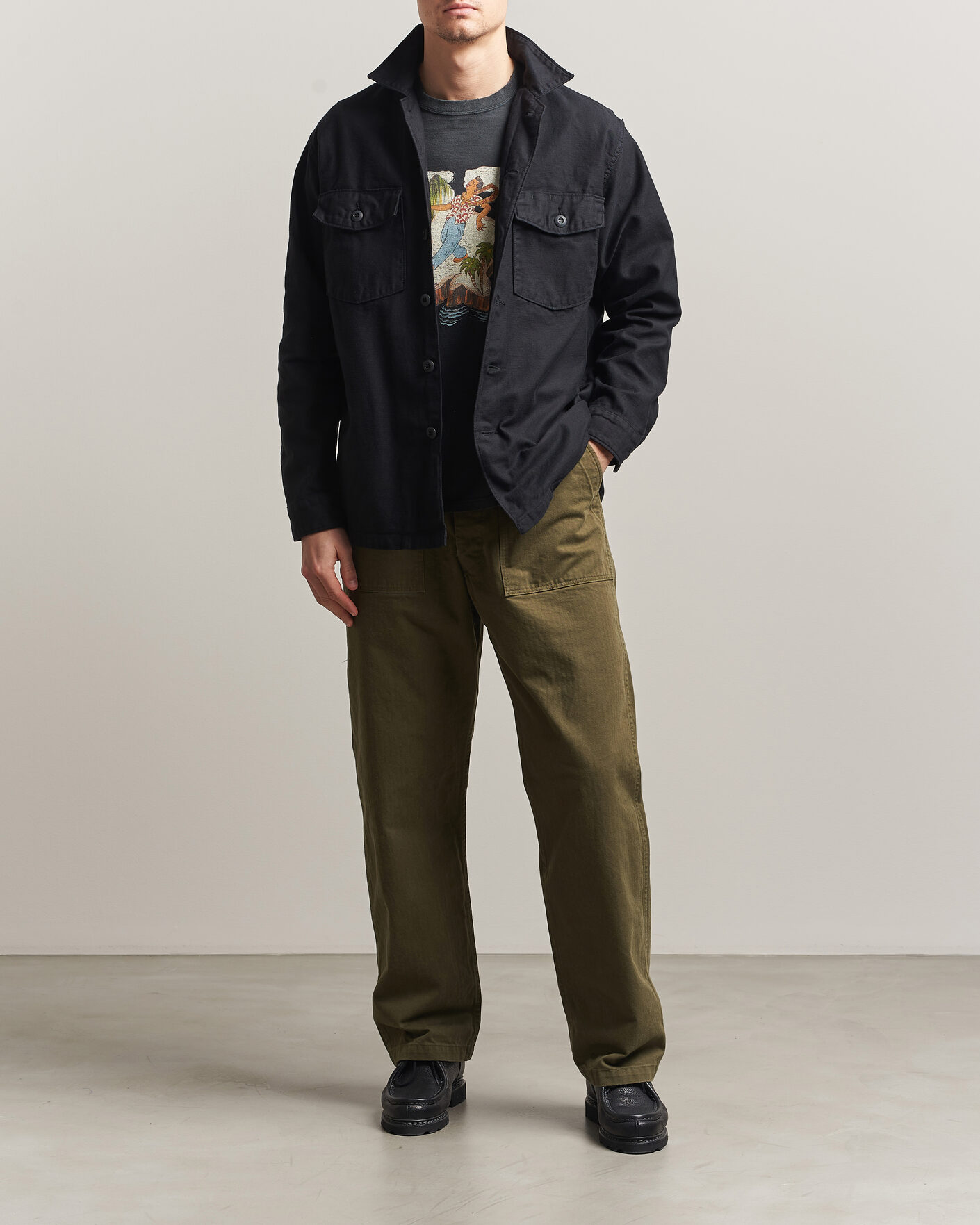 Herre | Bukser | orSlow | Vintage Fit Herringbone Fatigue Pants Army Green