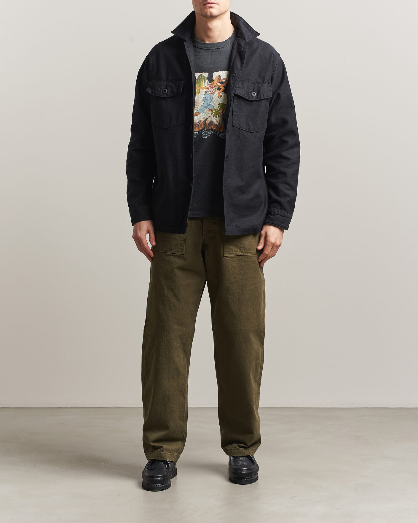Herre | Skjorter | orSlow | Cotton Sateen US Army Overshirt Black