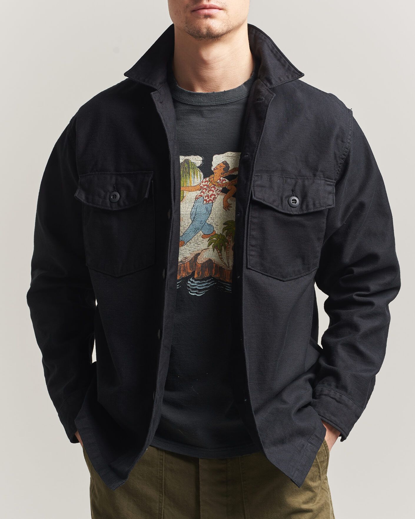 Herre | Skjorter | orSlow | Cotton Sateen US Army Overshirt Black