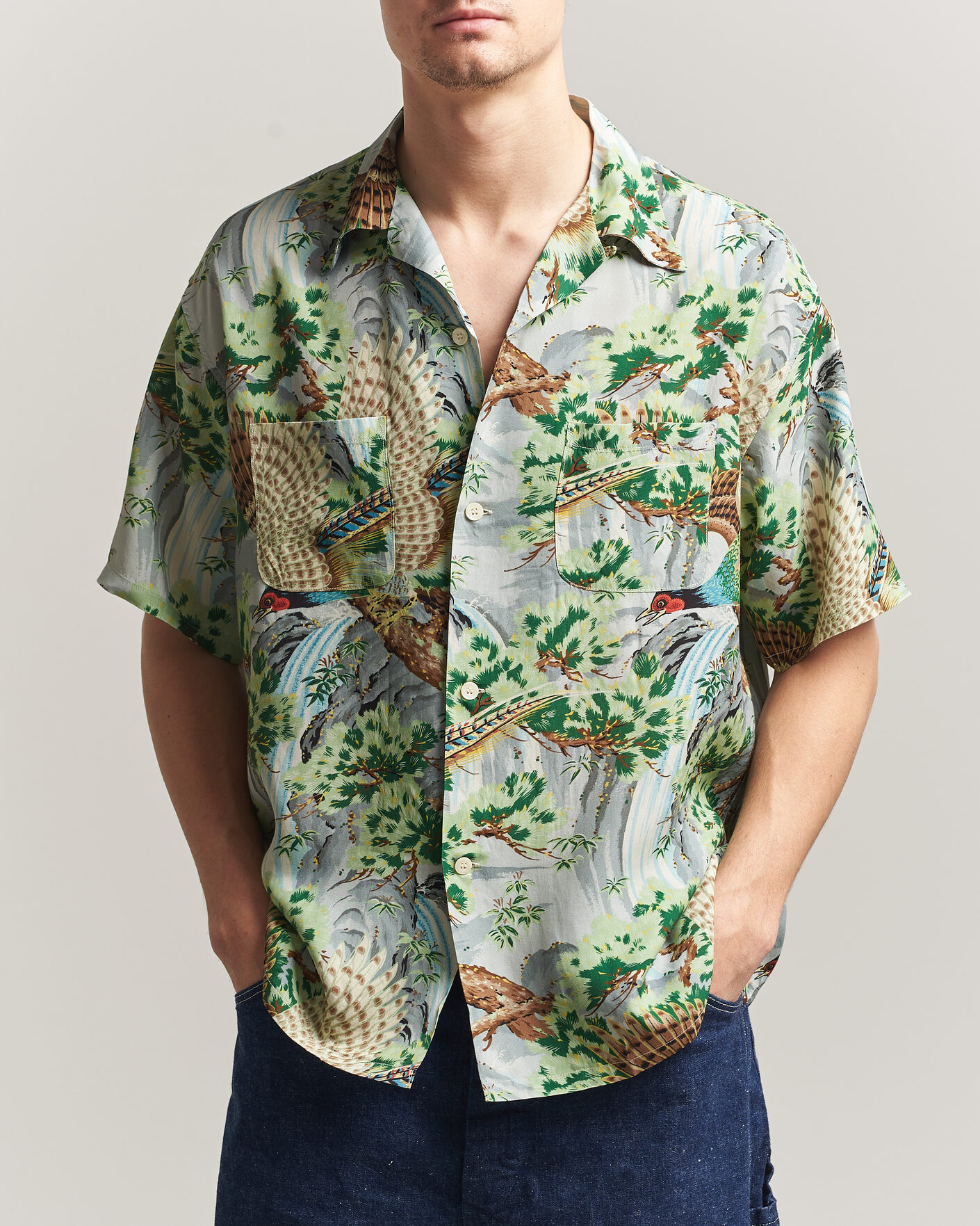 Herre | Skjorter | orSlow | Peacock Garden Hawaiian Shirt Green
