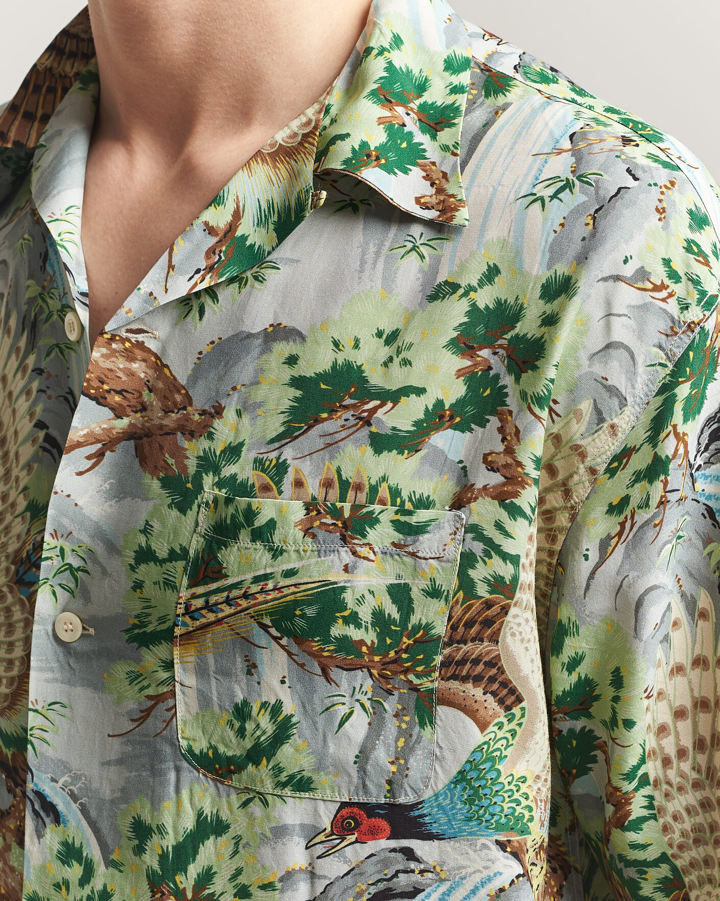Herre | Skjorter | orSlow | Peacock Garden Hawaiian Shirt Green